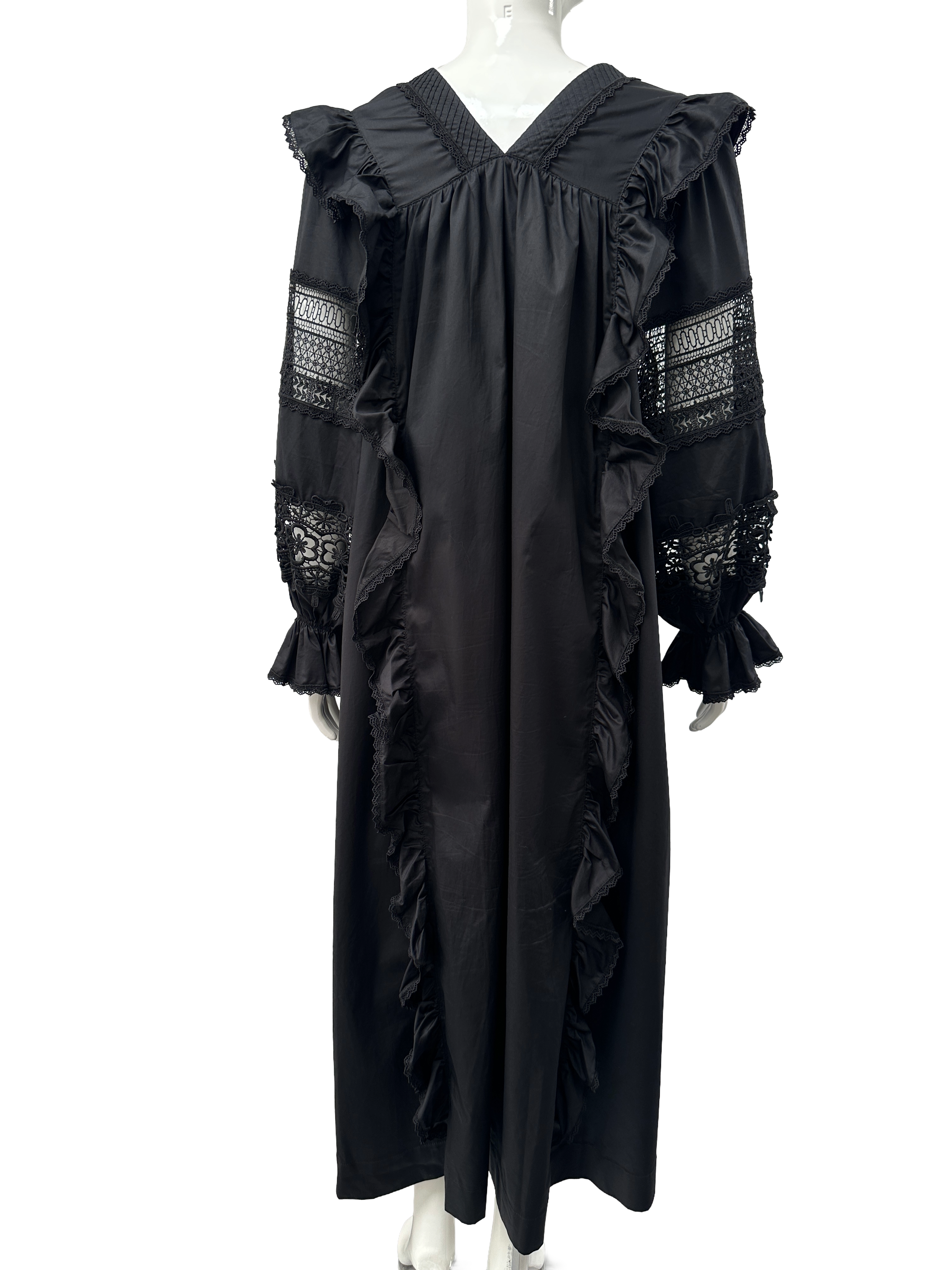 Lug Von Siga black ruffled cotton maxi dress - size 40