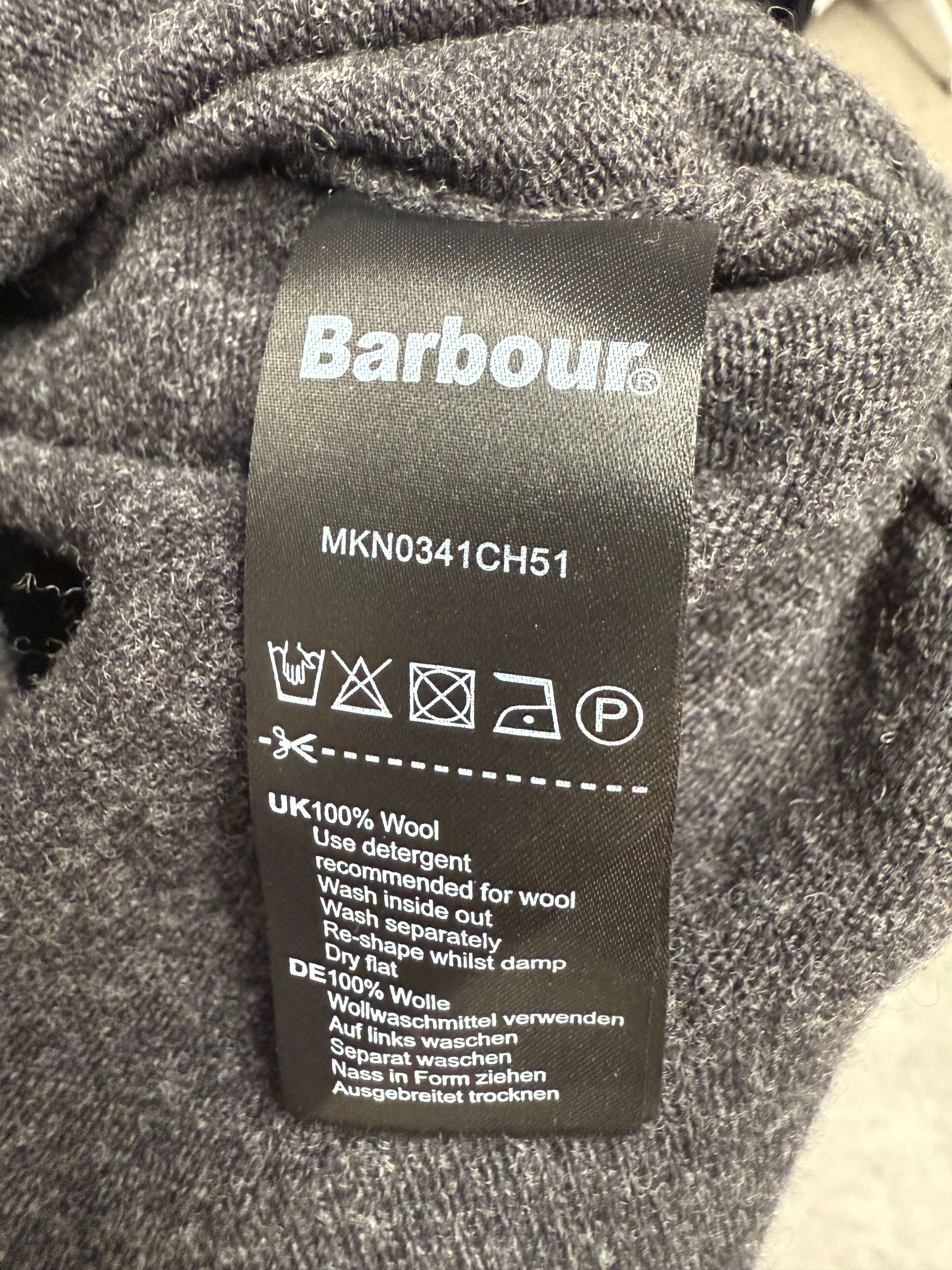 Barbour dark grey wool v-neck sweater - size XL