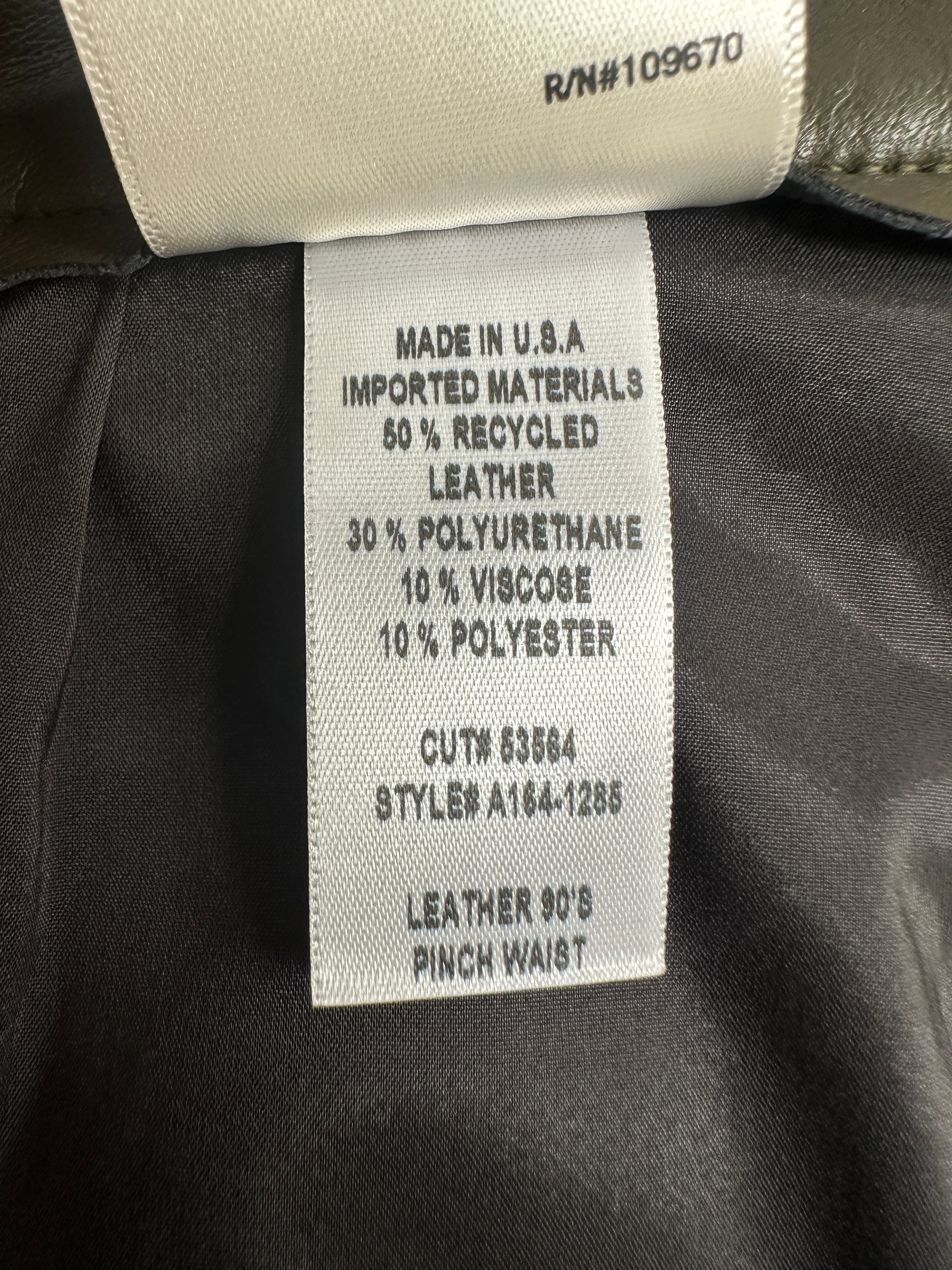 Agolde 90' pinch waist olive leather straight-leg pants - size 27
