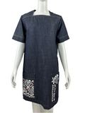 Dior blue Denim Floral Embellished Short Sleeve Dress - size 40