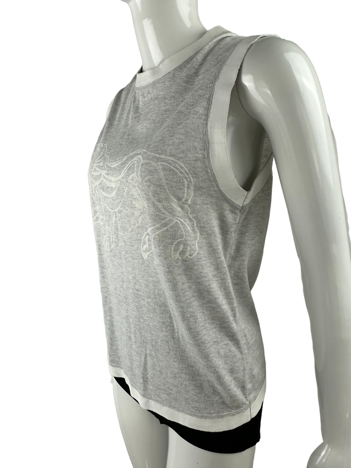 Chanel Grey top with white lion motif and white trim - size 34