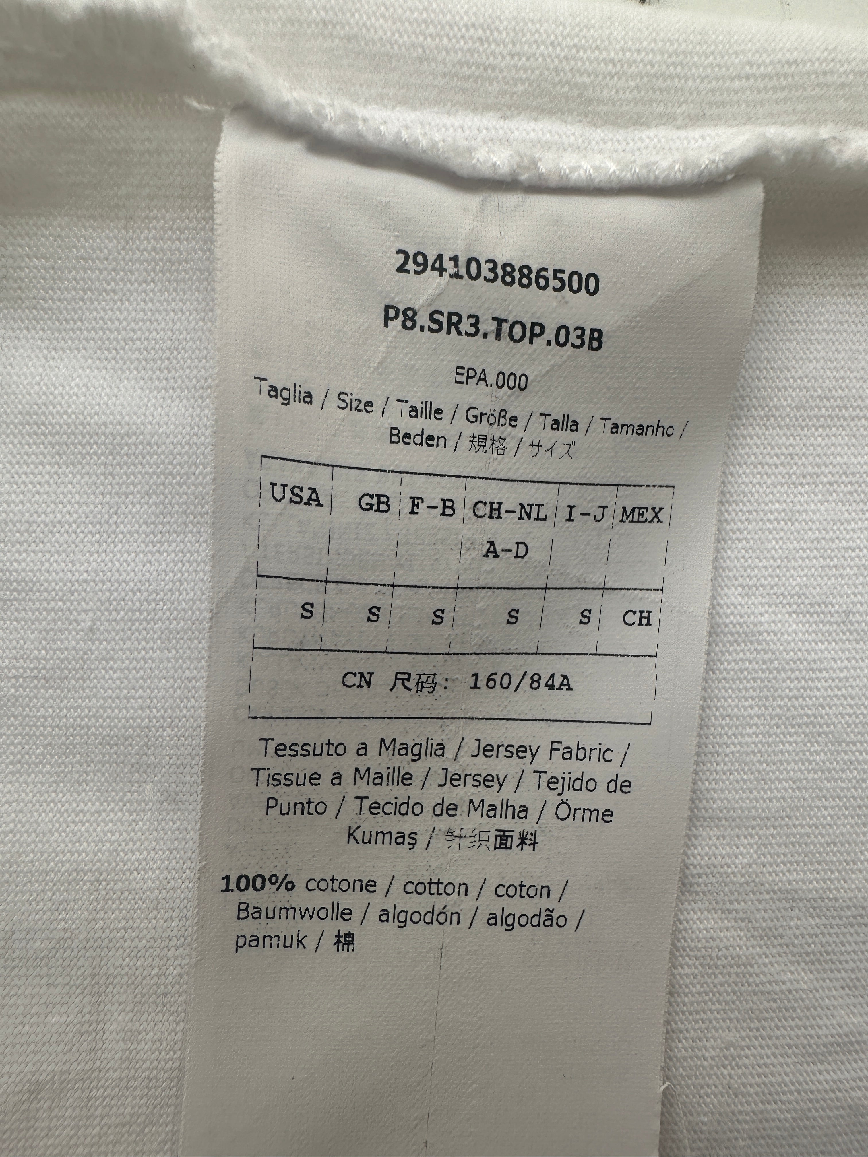 SportMax white T-shirt with blue and yellow stripes on sleeves - size 36