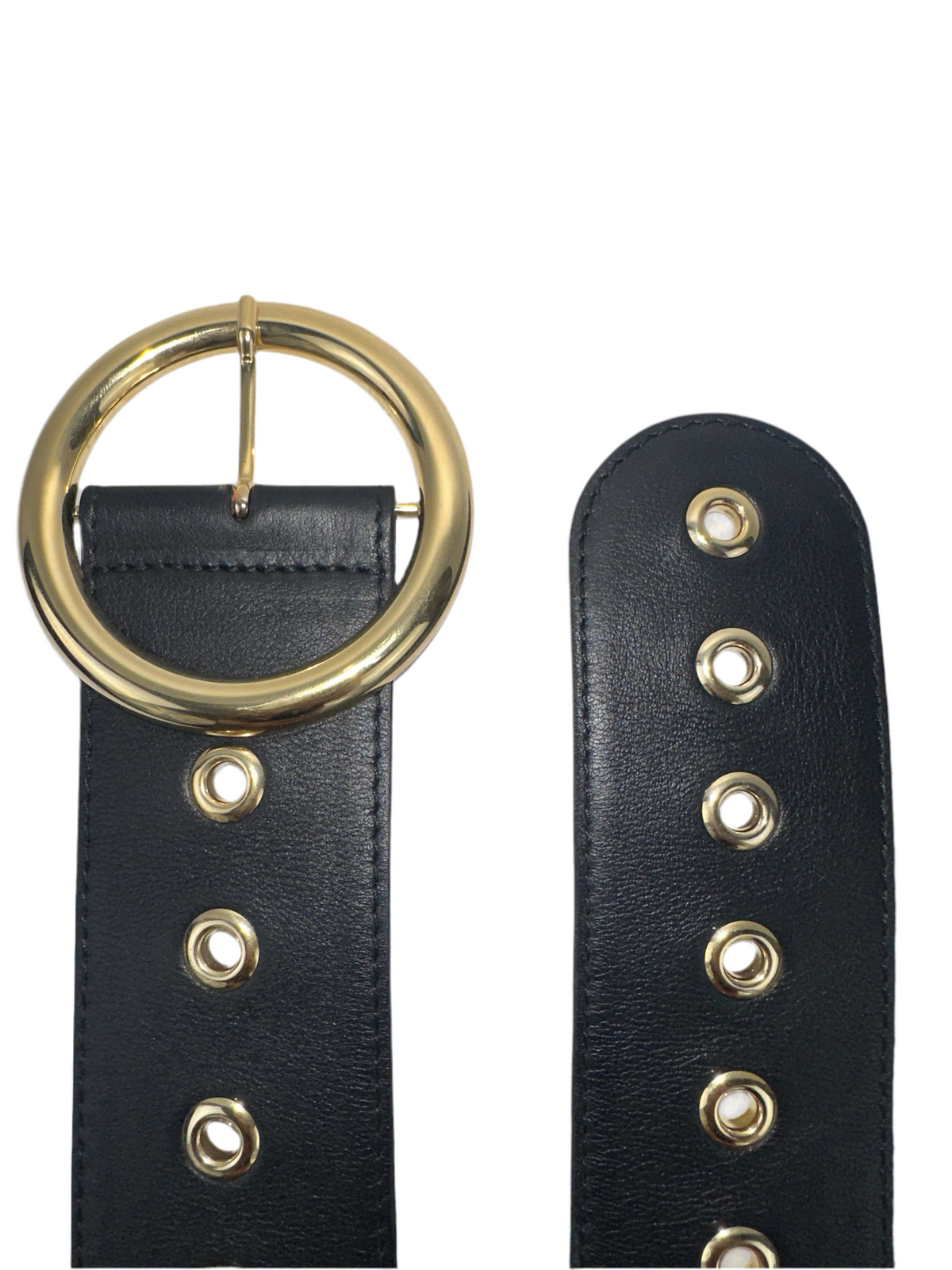 Elie Saab black belt with gold eyelets