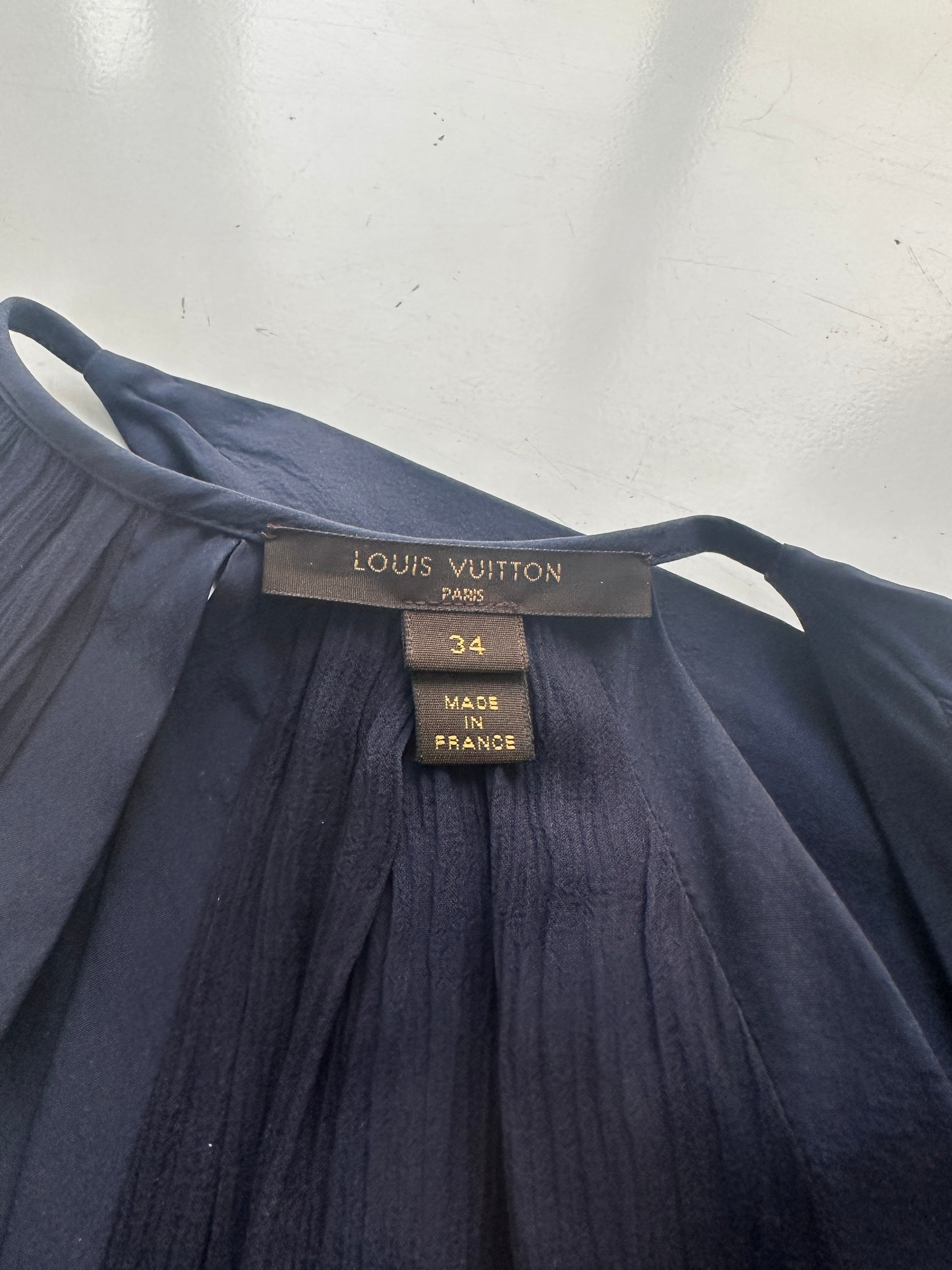 Louis Vuitton blue silk dress embellished with yellow sequins - size 34