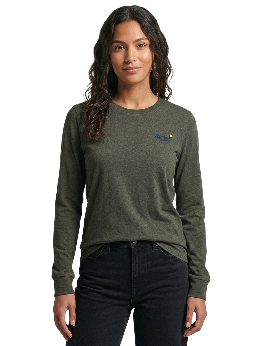 Superdry orange label khaki green long sleeves t-shirt - size M