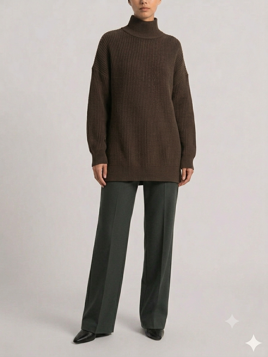 Olive Green Ribbed High-Neck Sweater - size TU