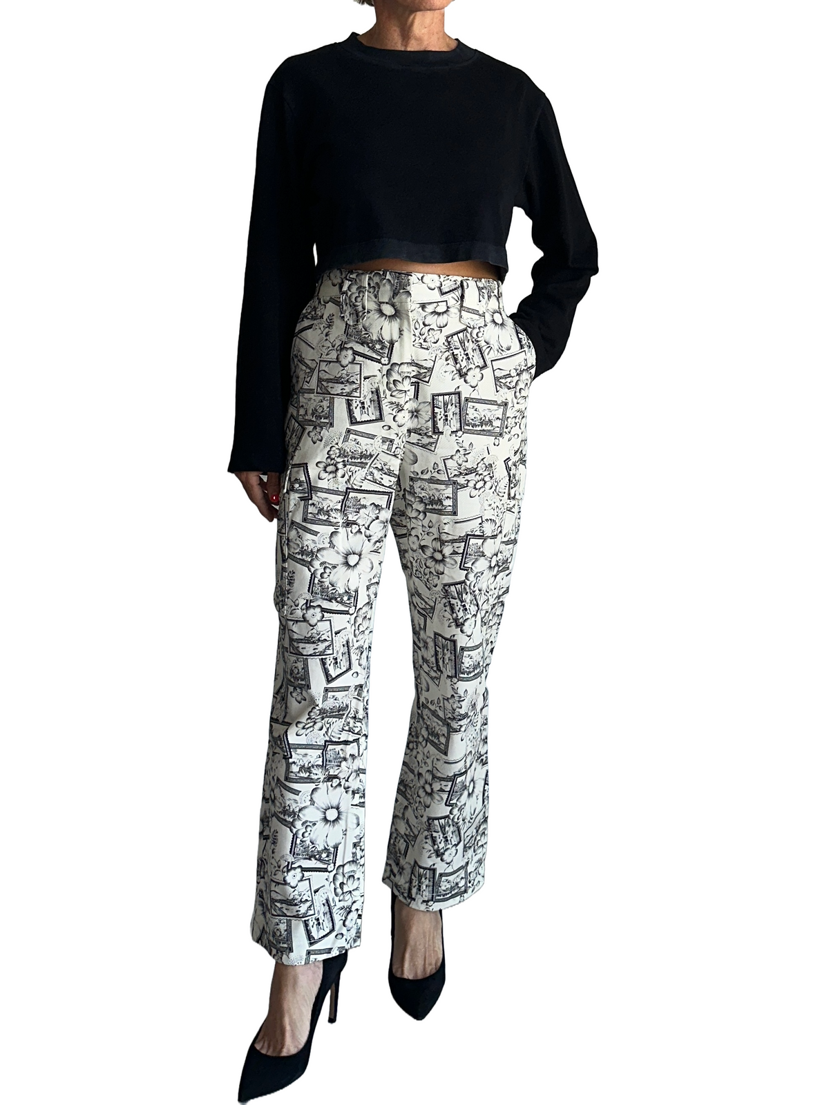 Tara Jarmon white pants with black and grey pattern - size 42