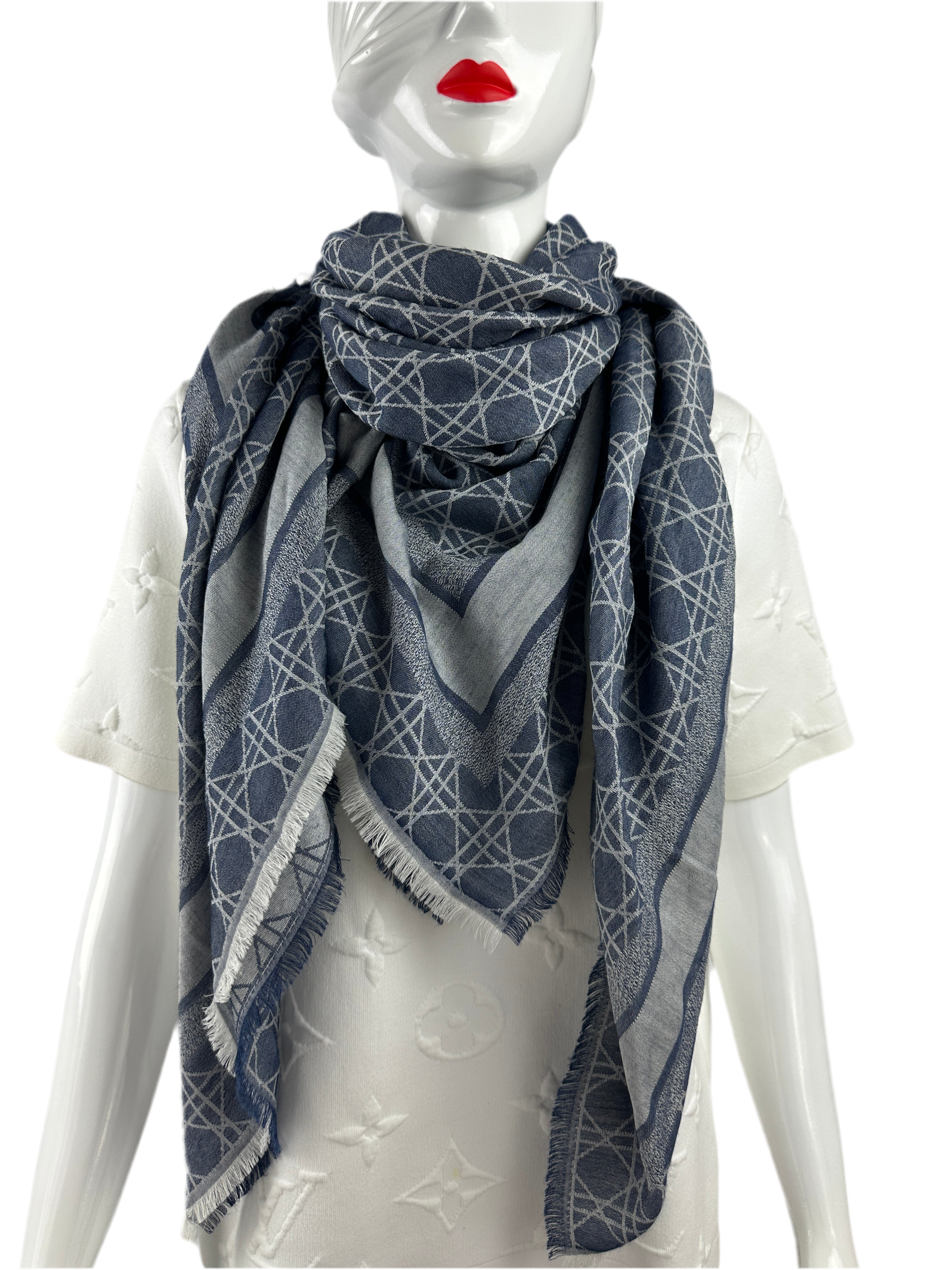Dior cannage shawl denim blue wool, silk and cashmere