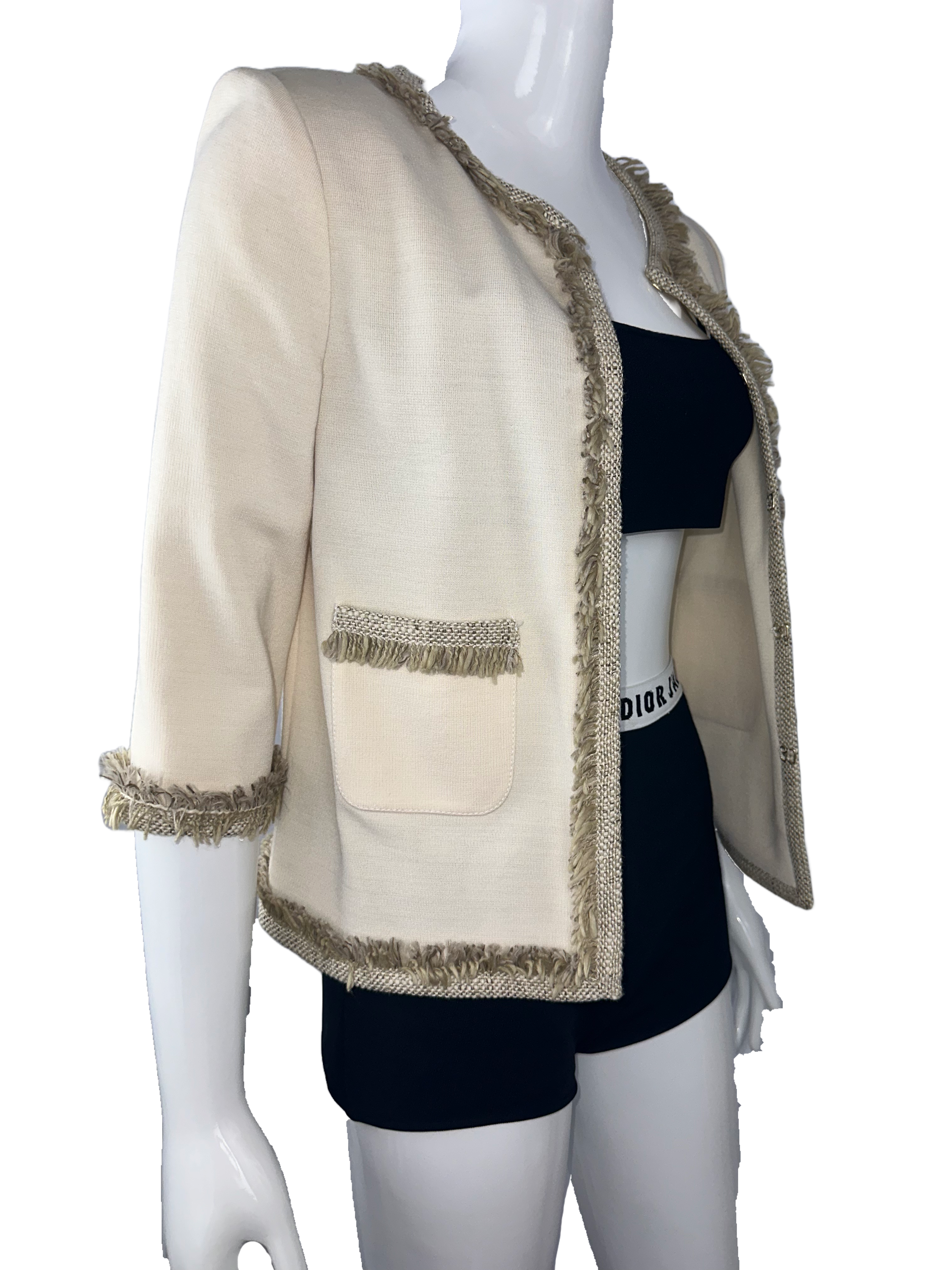 St.John cream cardigan with grey-brown ruffles - size 36