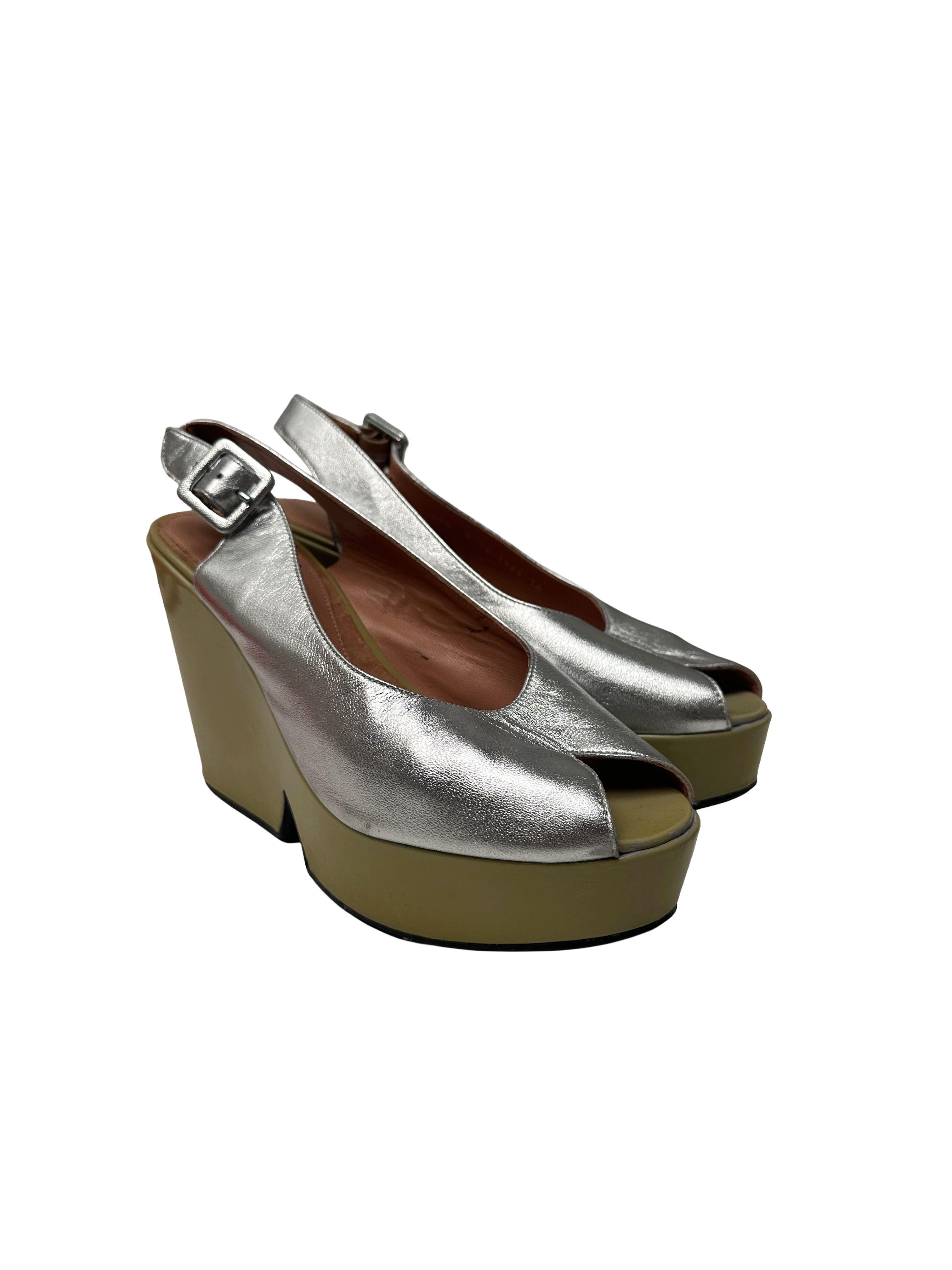 Robert Clergeri metallic leather slingback wedge sandals - size 39.5