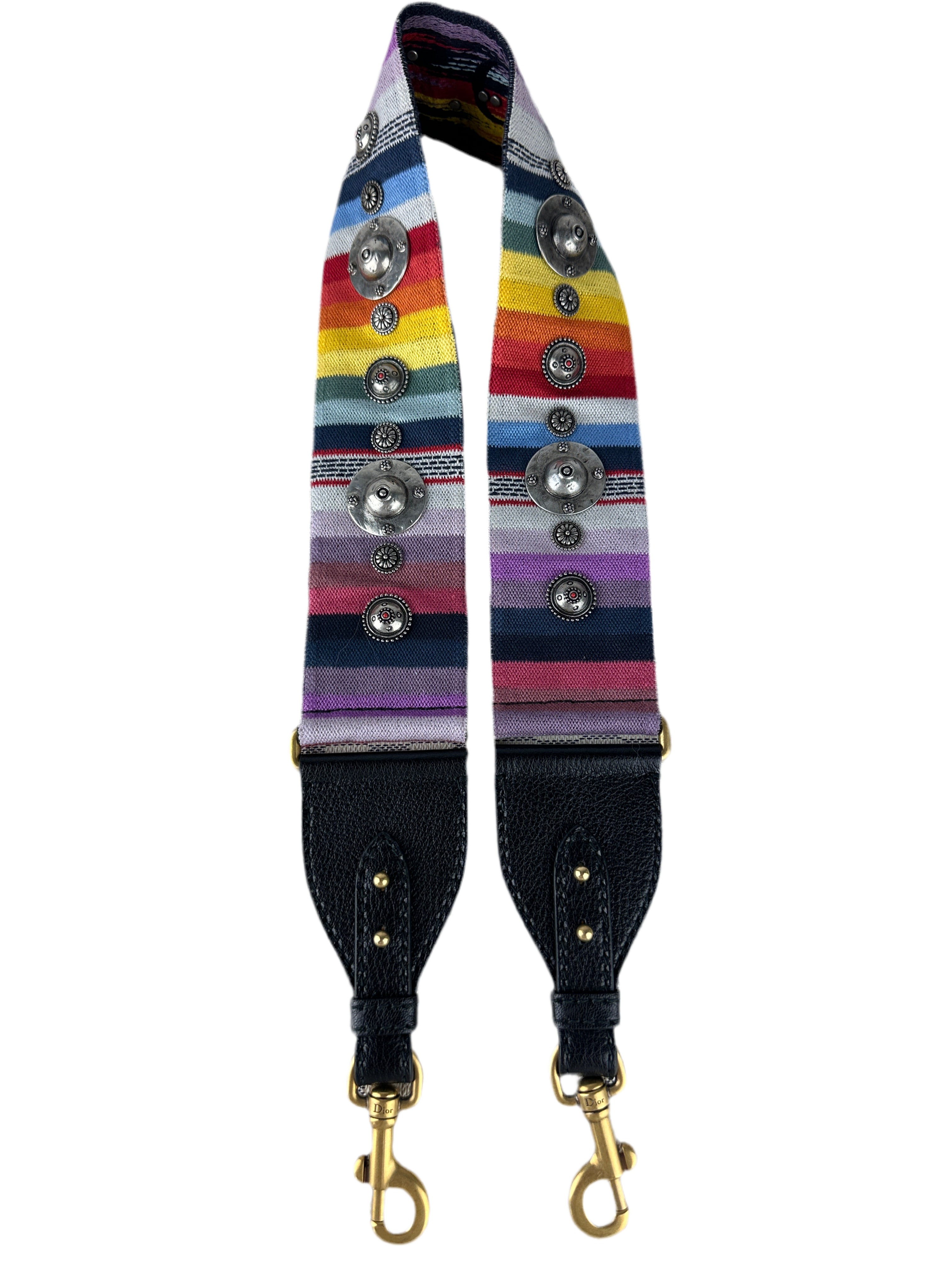 Dior shoulder strap embroidered leather/canvas/metal multicolor