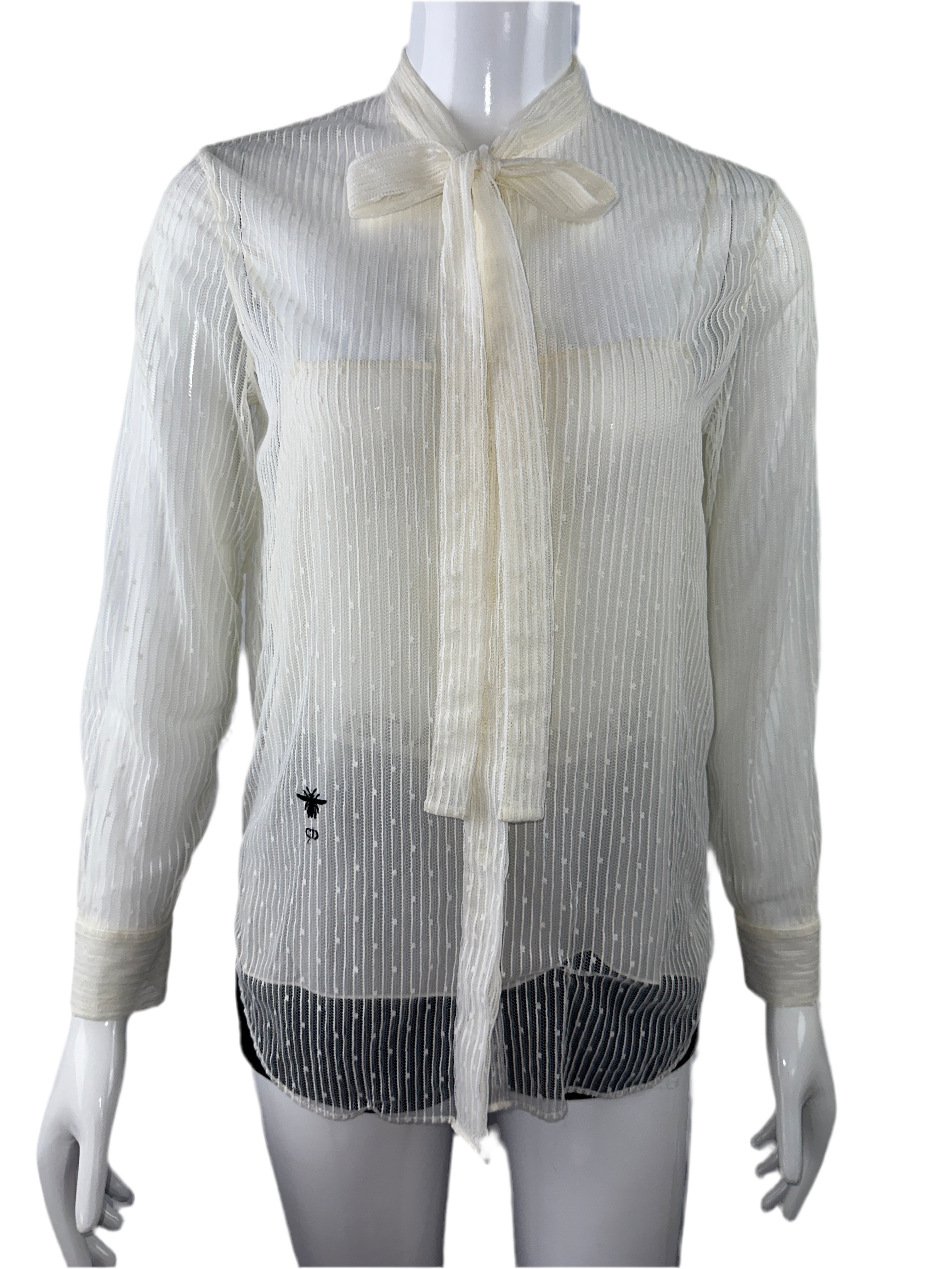 Dior transparent white top with dot detail - size 36