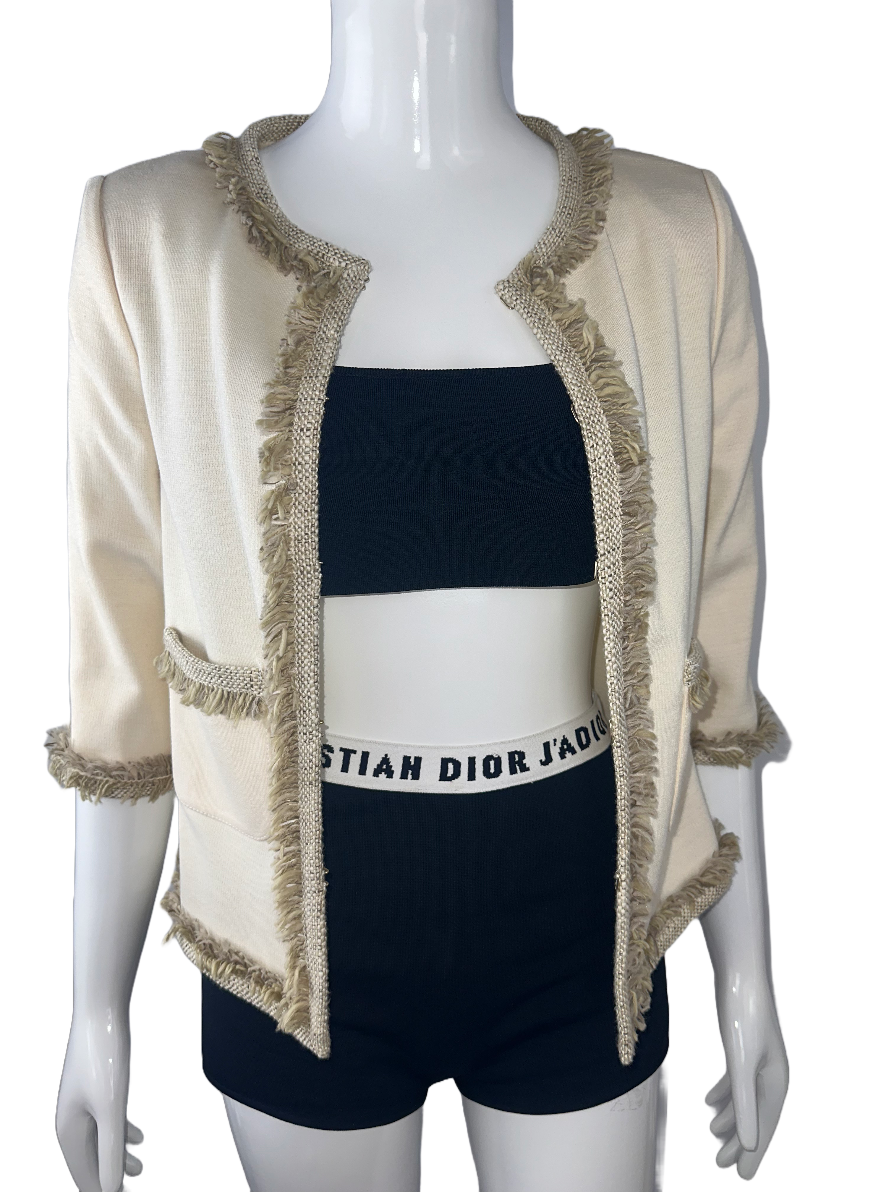 St.John cream cardigan with grey-brown ruffles - size 36