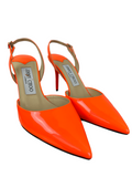 Jimmy Choo orange neon patent Tilly pointed toe slingback sandals - size 36