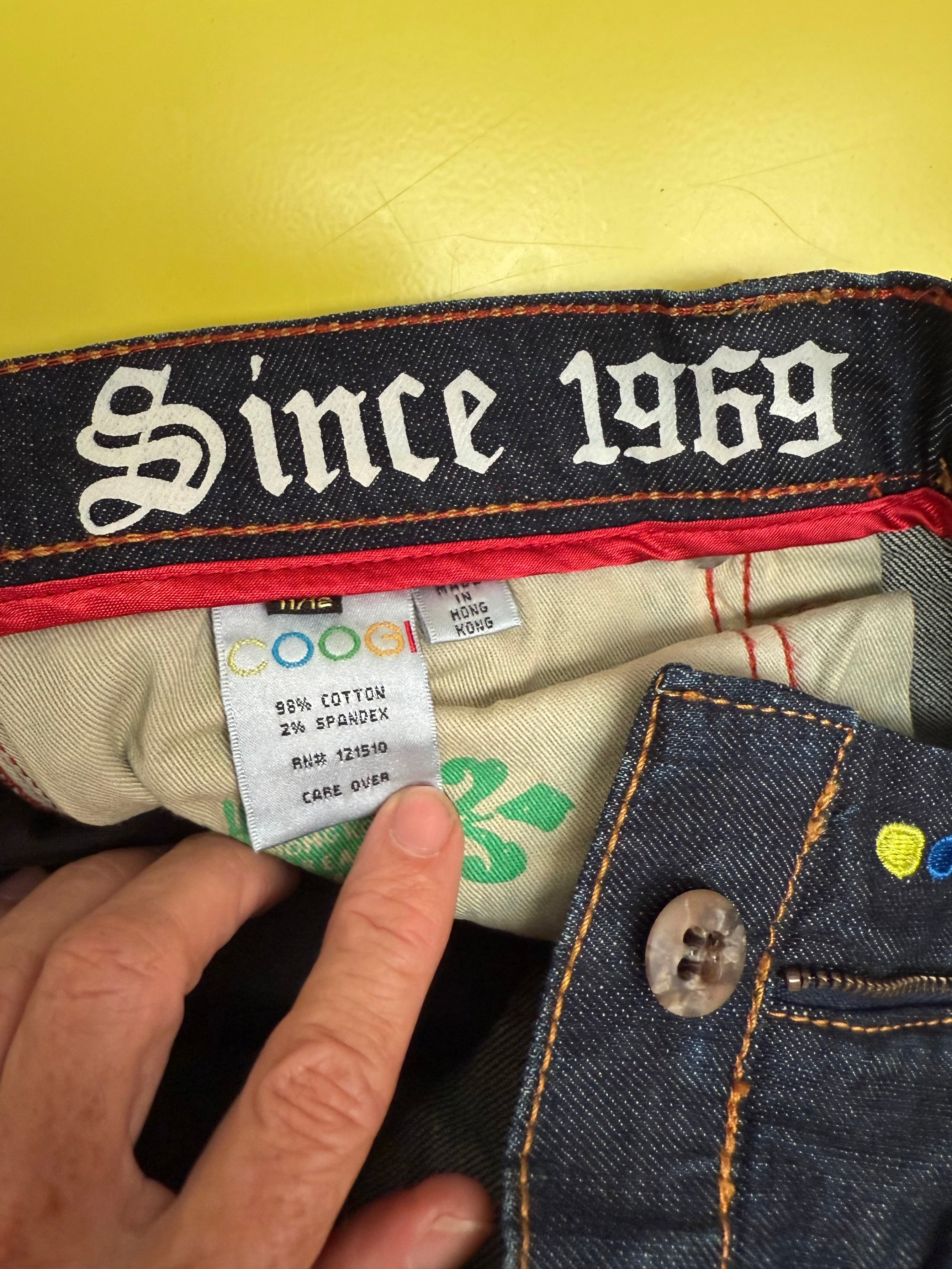 Coogi dark denim jeans with multicolor embroidery - size 33