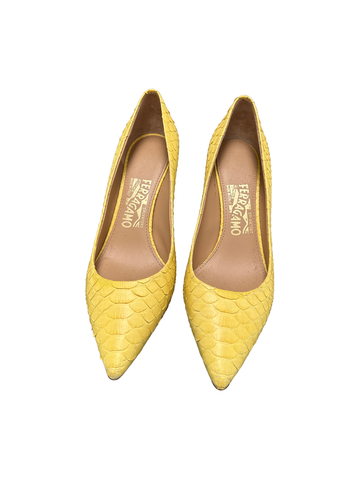 Salvatore Ferragamo yellow python susi pumps - size 37.5