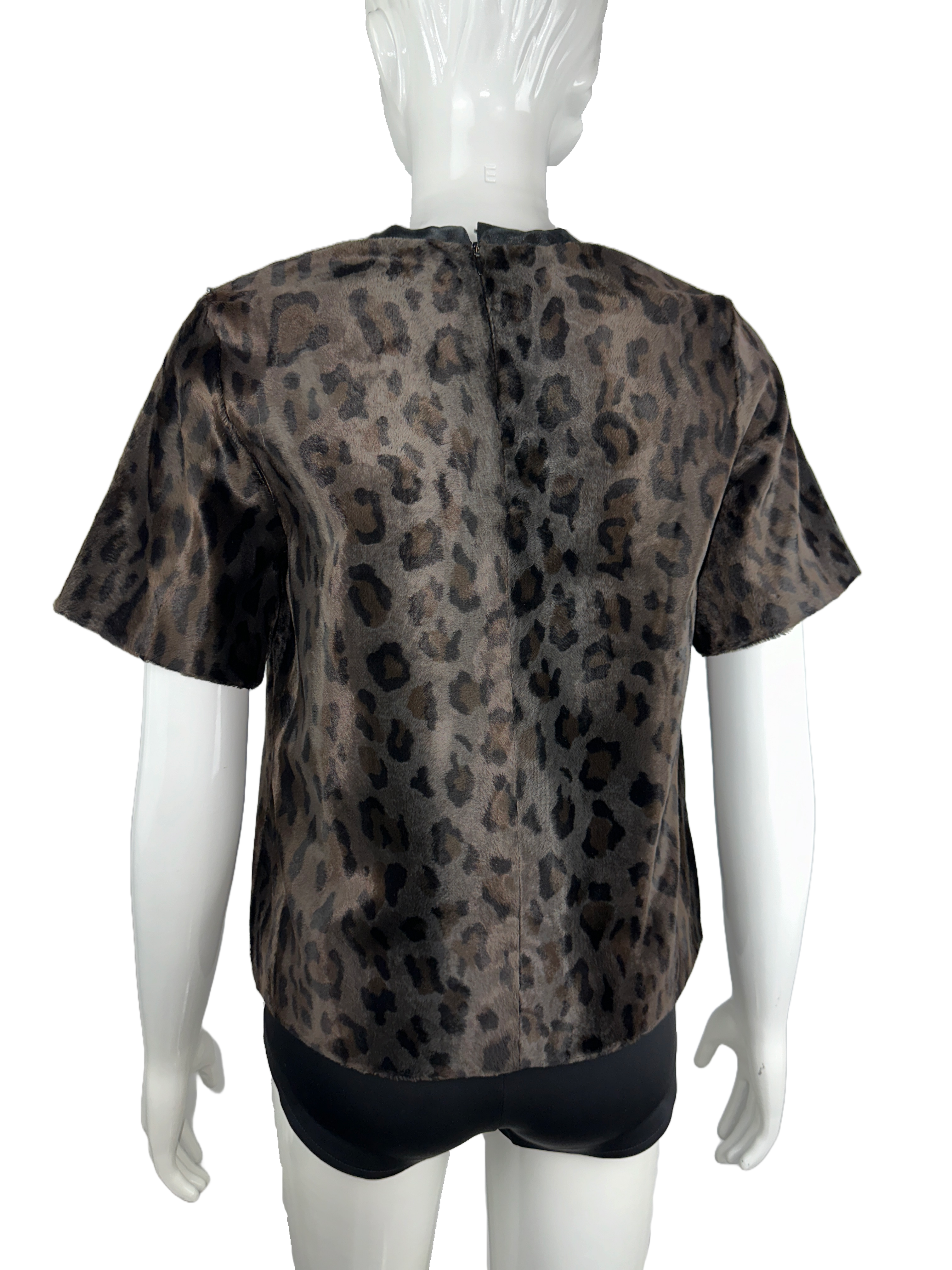 SportMax Code leopard print tee shirt with leather collar - size 36