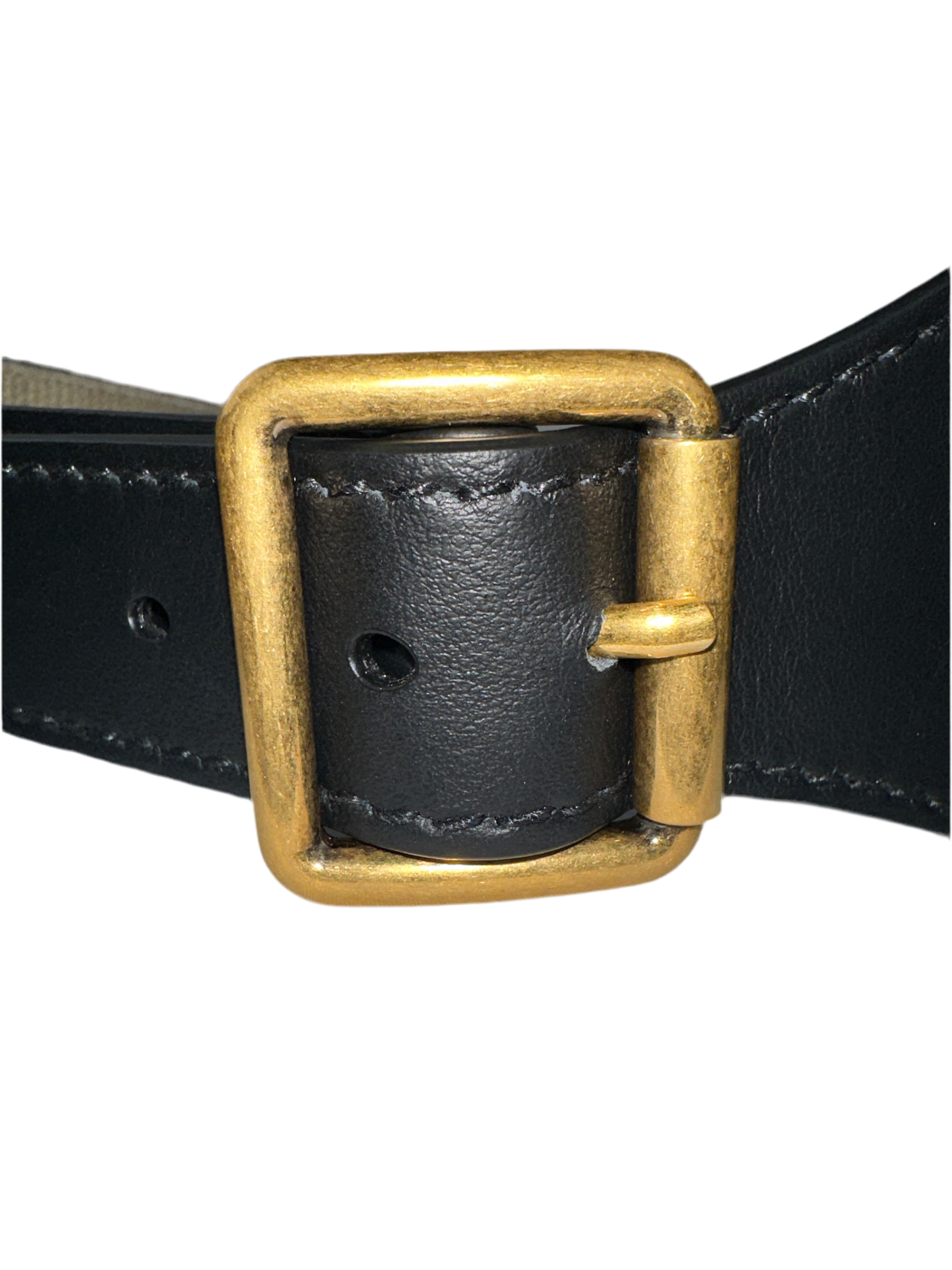 Dior blue/beige logo embroidered canvas and black leather Saddle belt small