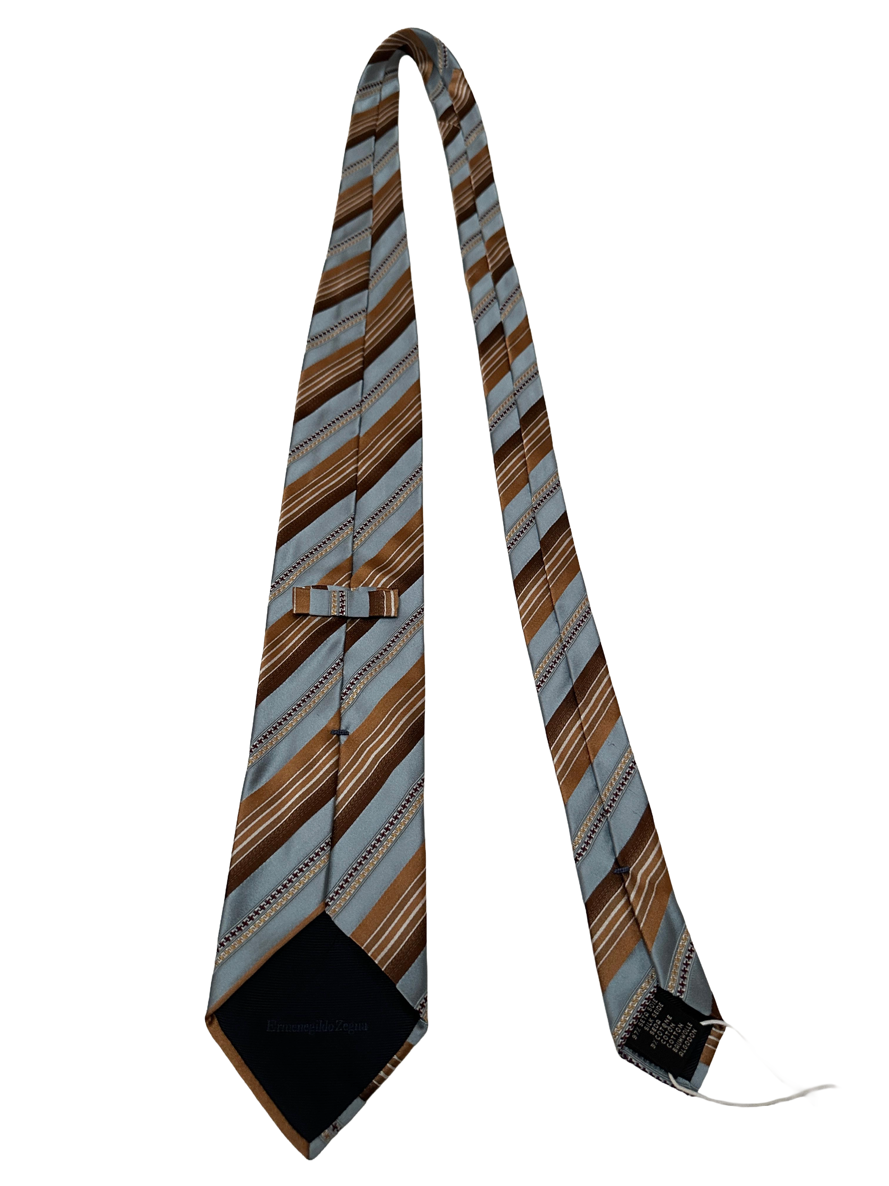 Ermenegildo Zegna silk tie (brown & light blue stripes)