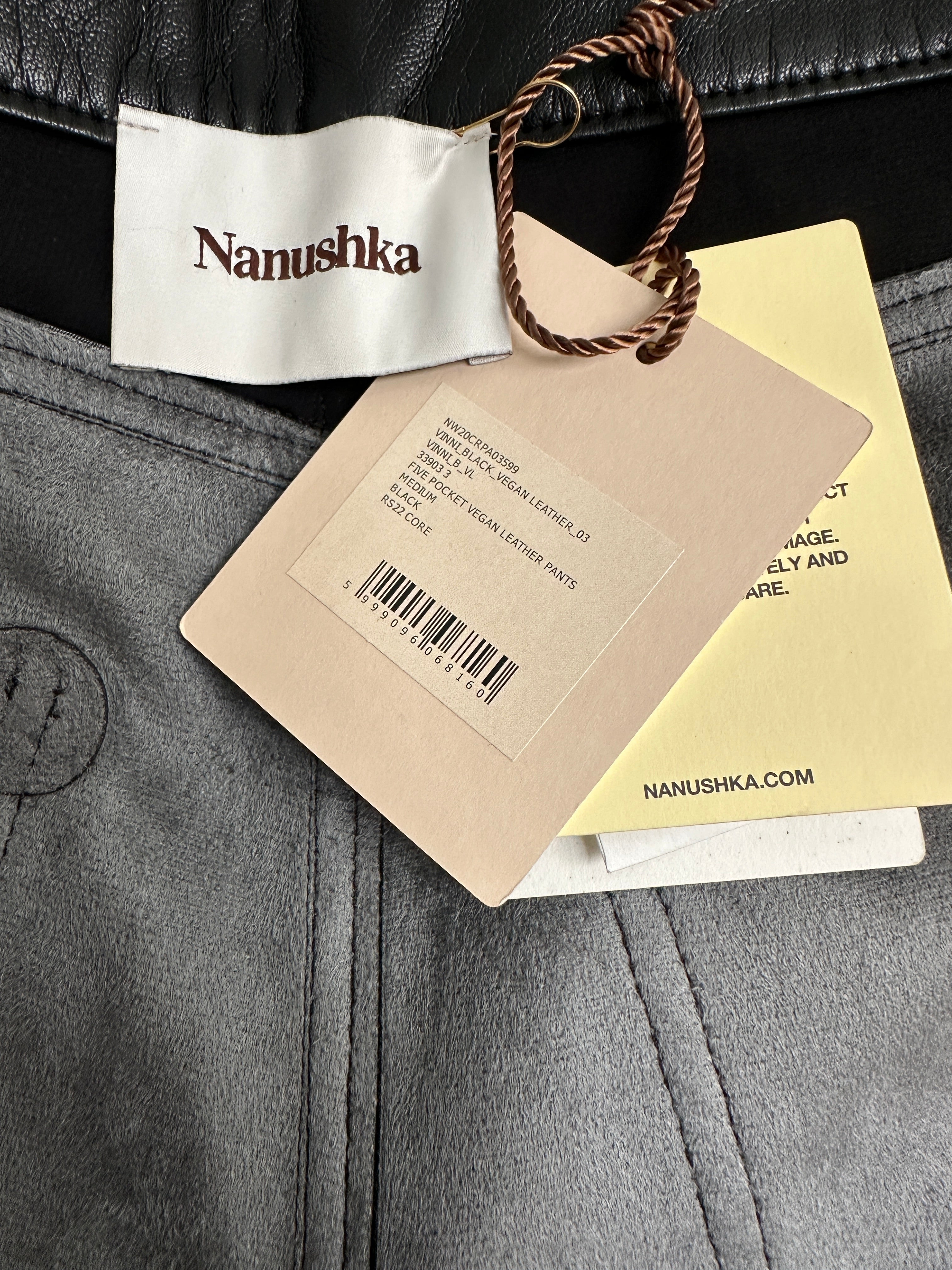Nanushka black vegan leather straight-leg pants - size M