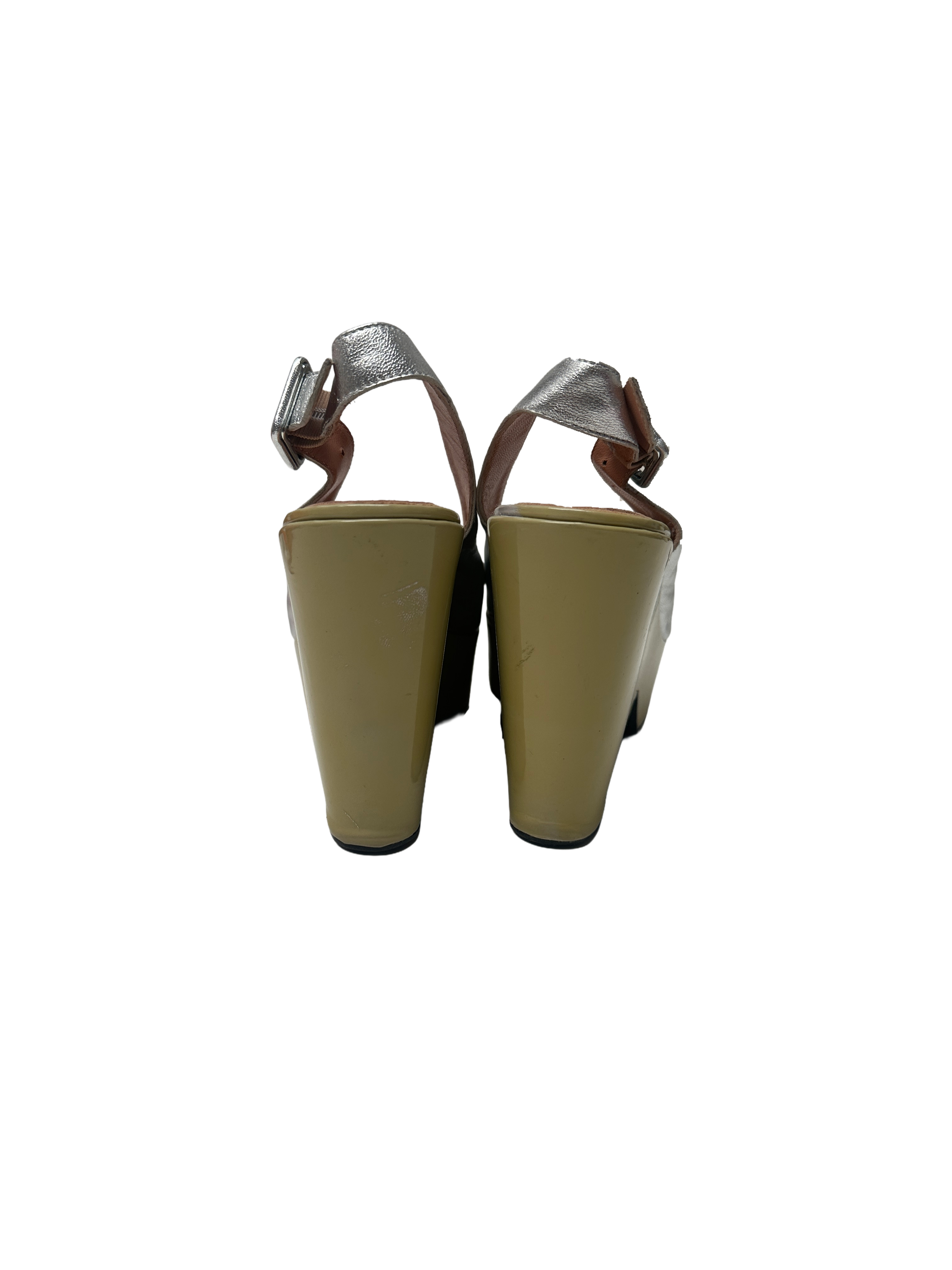 Robert Clergeri metallic leather slingback wedge sandals - size 39.5