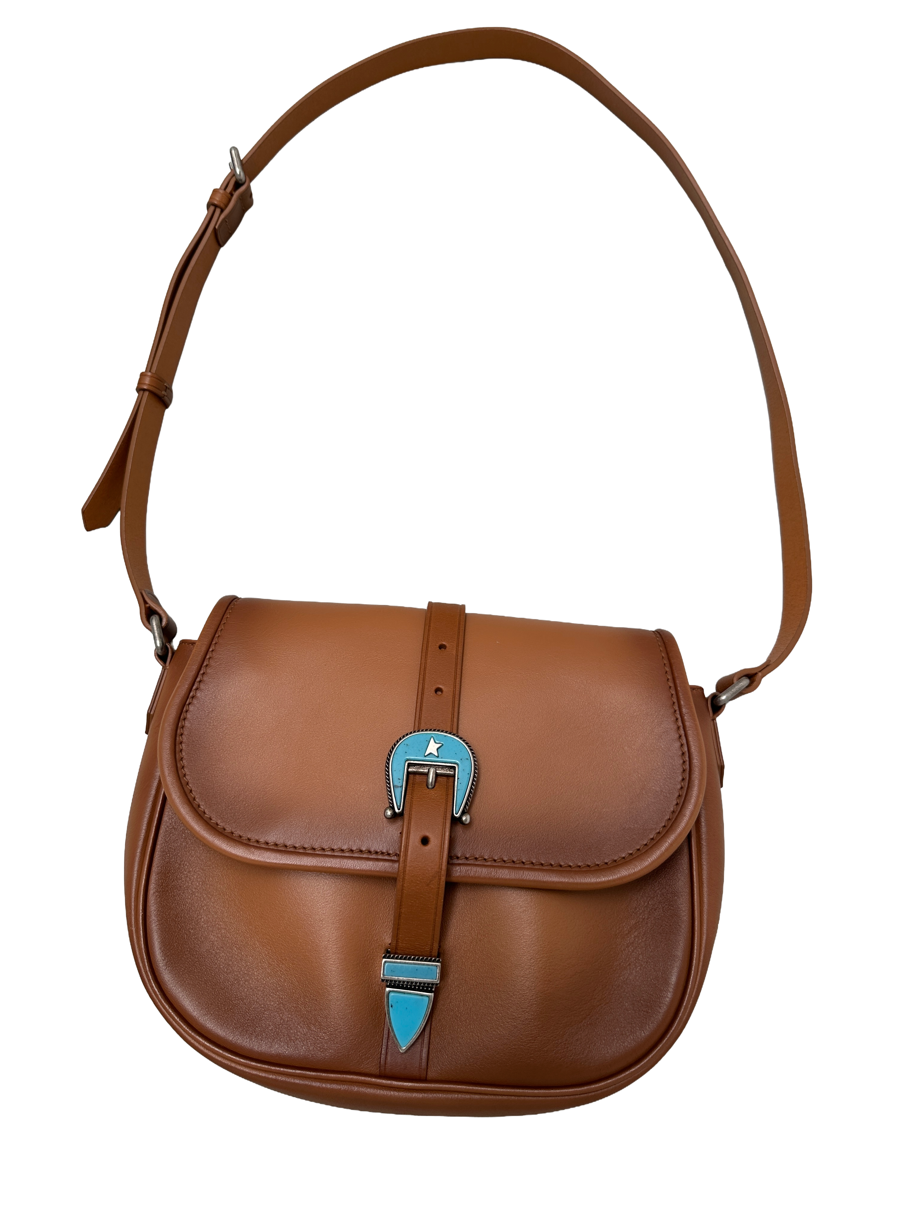 Golden Goose Rodeo bag in pale tan leather w blue bucket