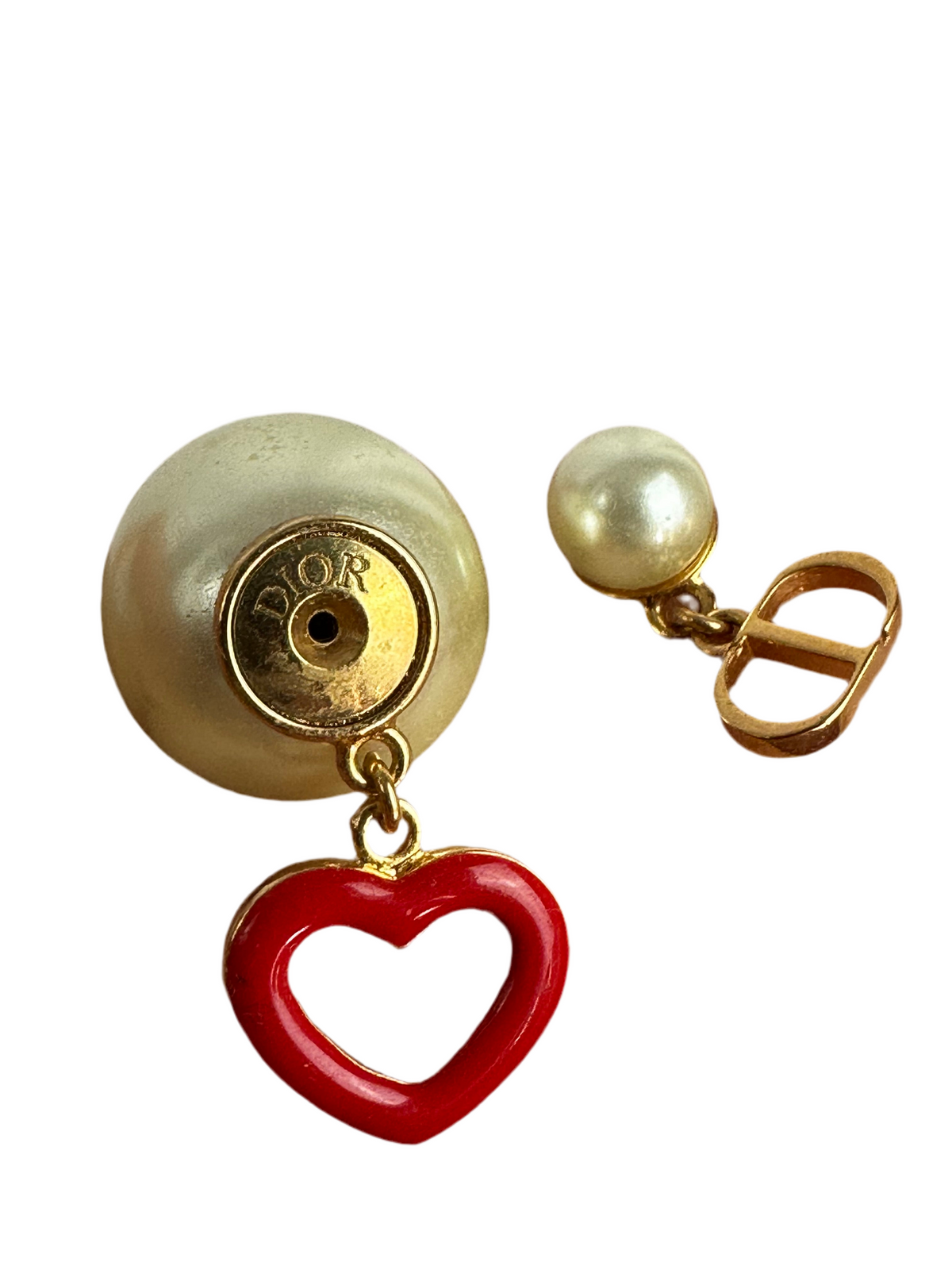 Dior pearl heart amour tribal earring gold red