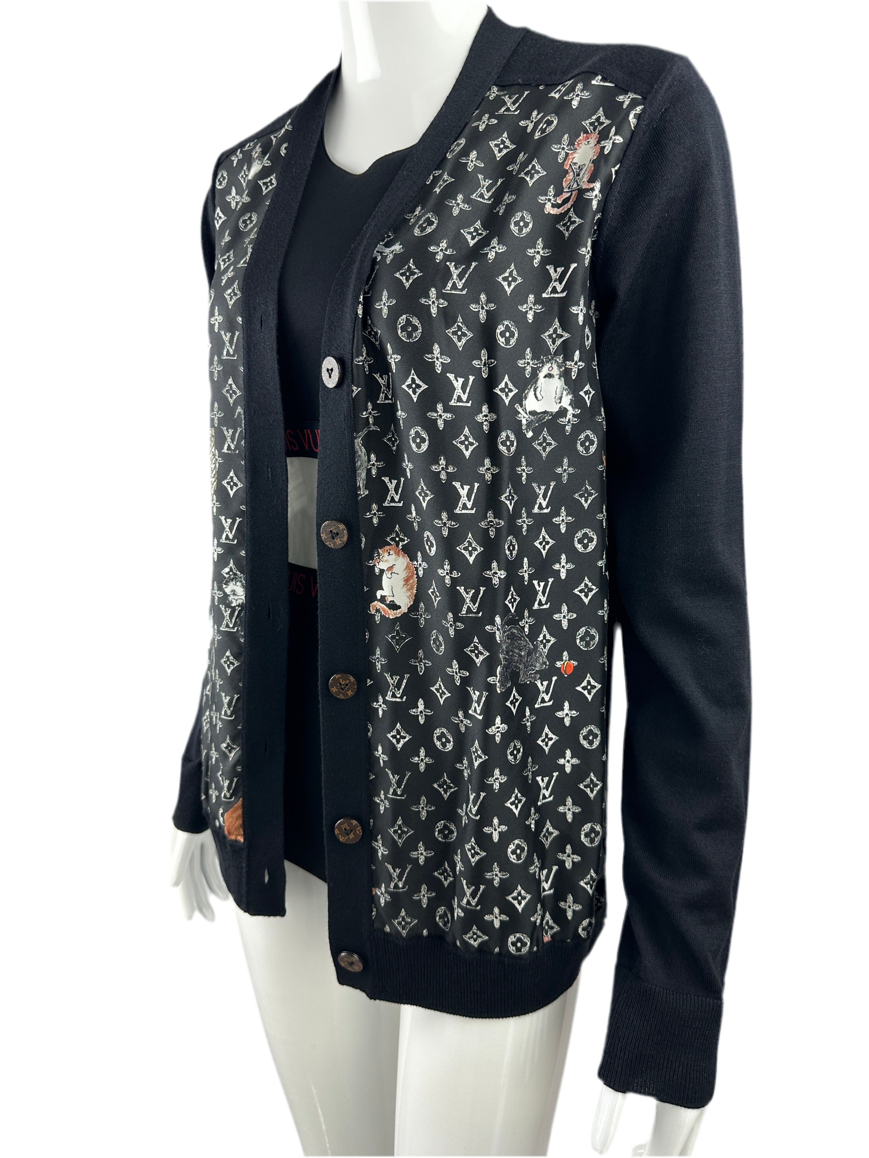 Louis Vuitton Catogram Grace Coddington Black silk monogram cardigan jumper - Size S