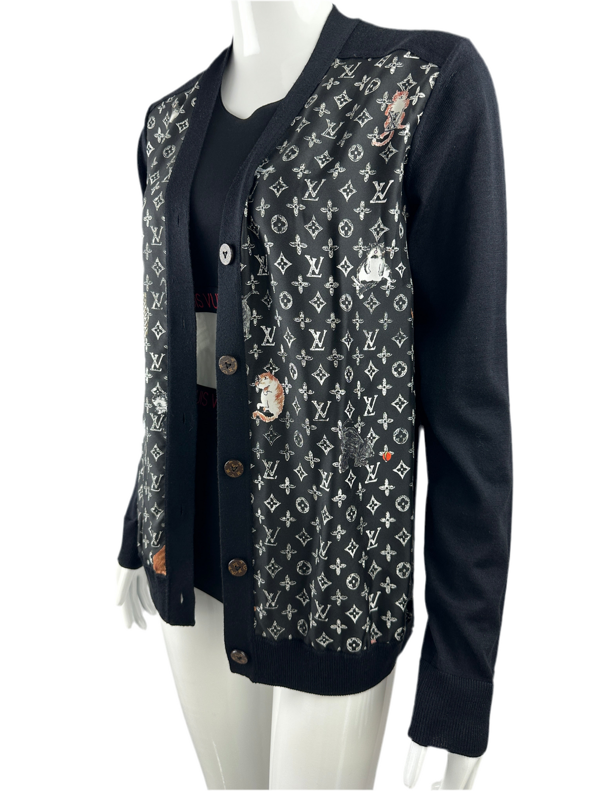 Louis Vuitton Catogram Grace Coddington Black silk monogram cardigan jumper - Size S