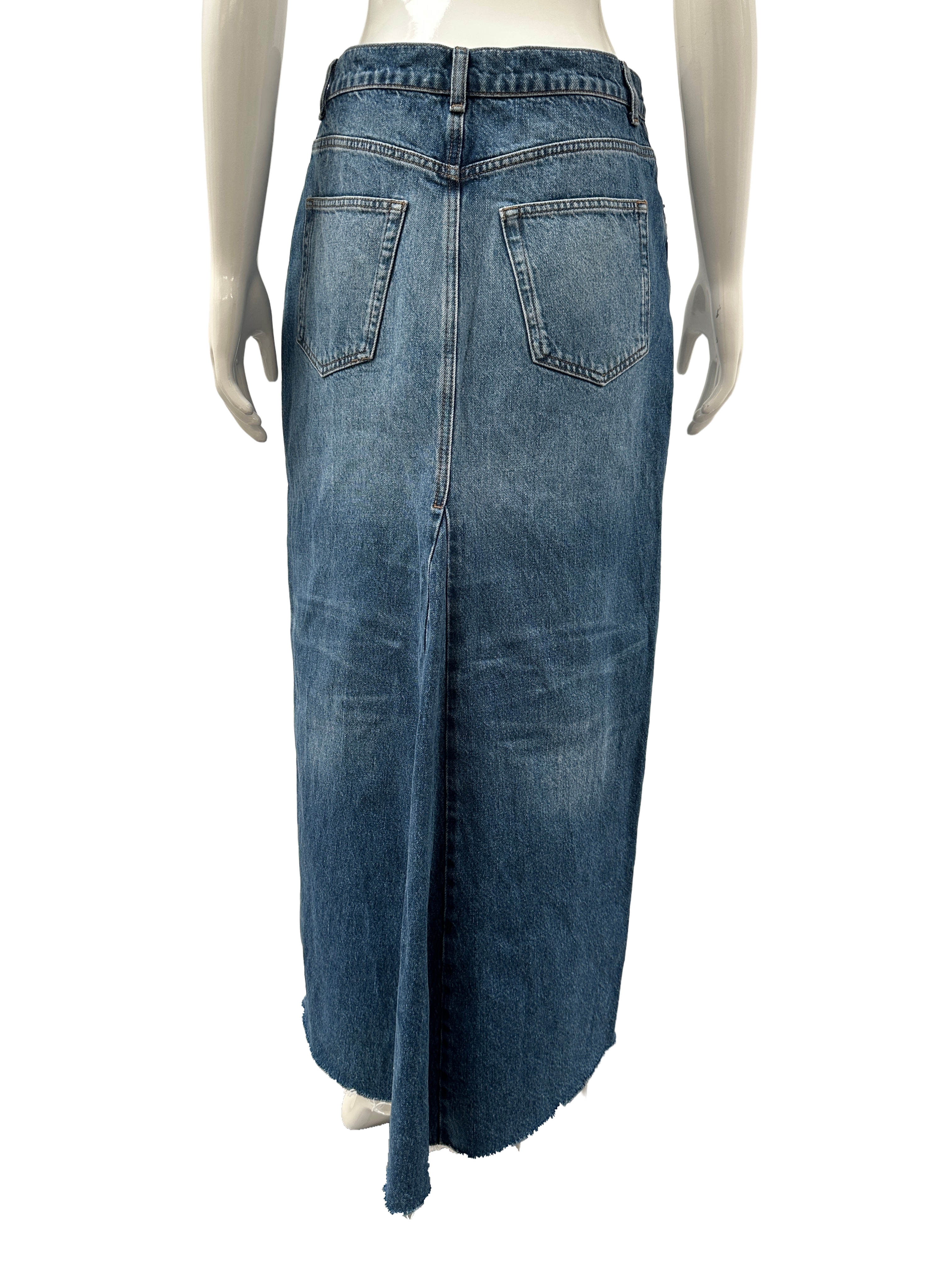 Reformation blue denim midi skirt with front split - size 28