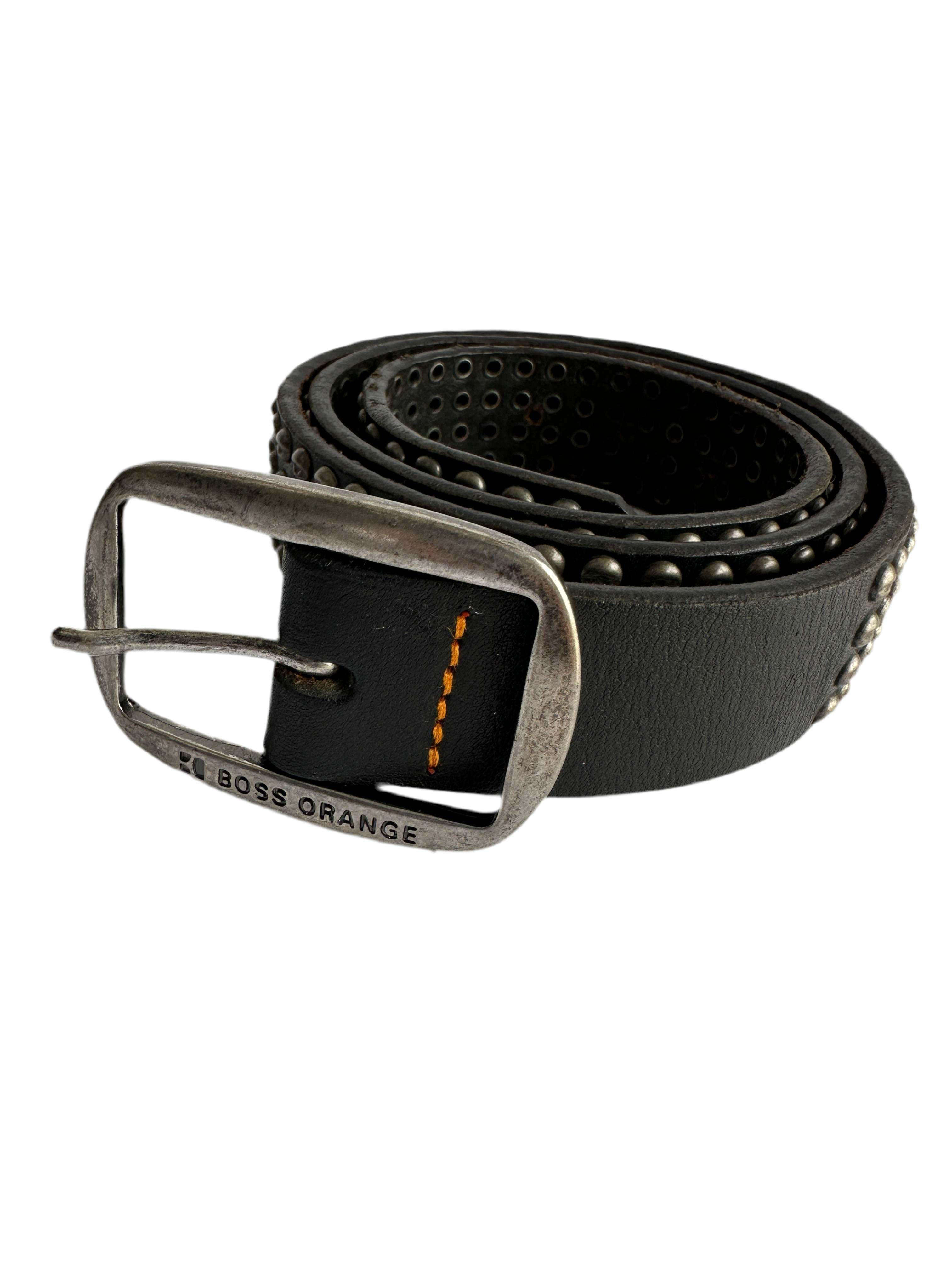 Boss Orange leather studded belt with circular rivet