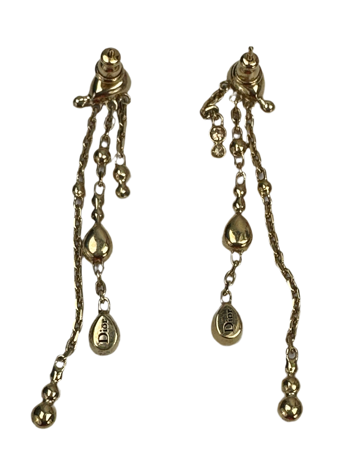 Dior gold drop earrings with drop-shaped stones