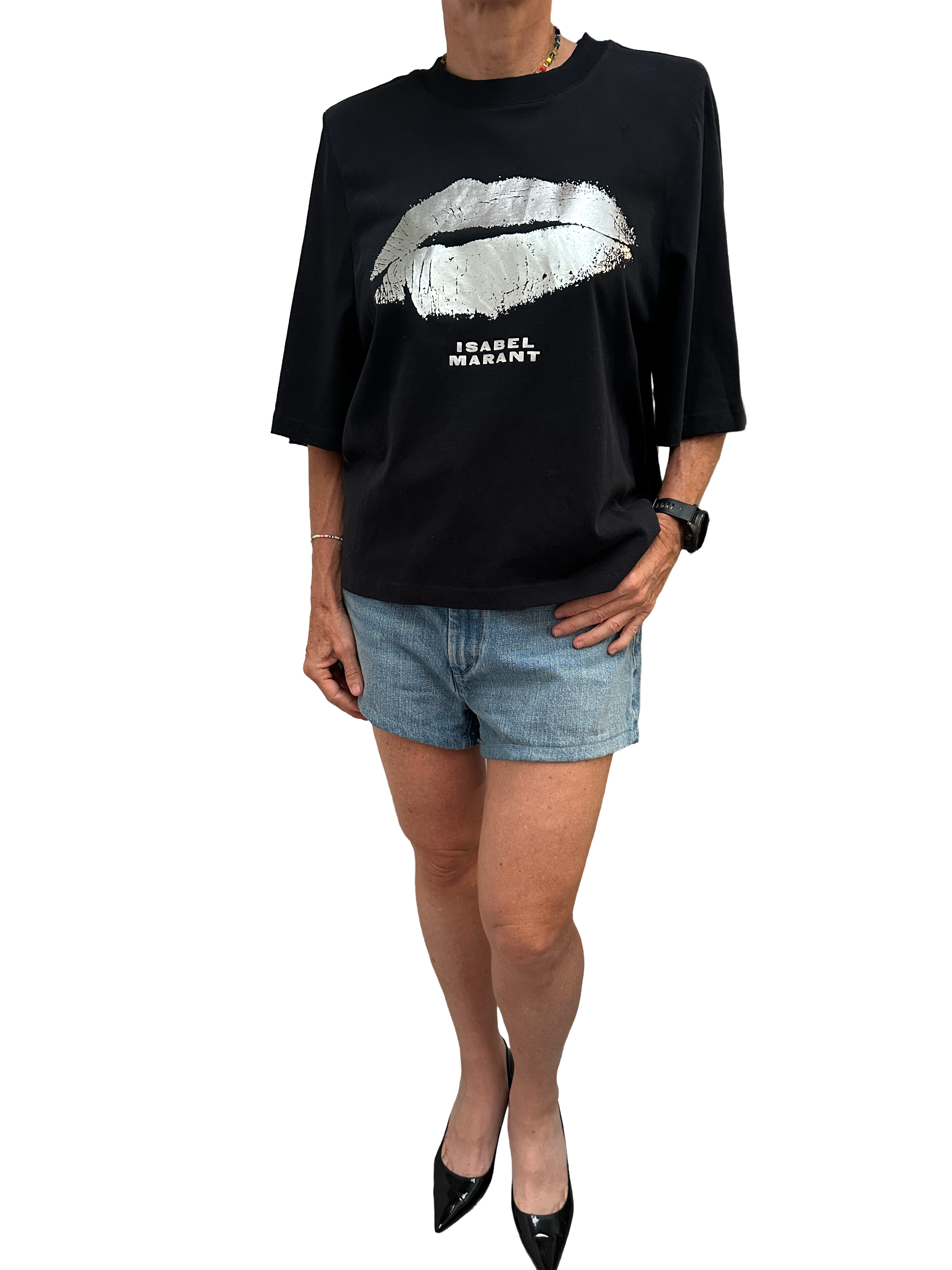 Isabel Marant black lips print tee shirt - size 36