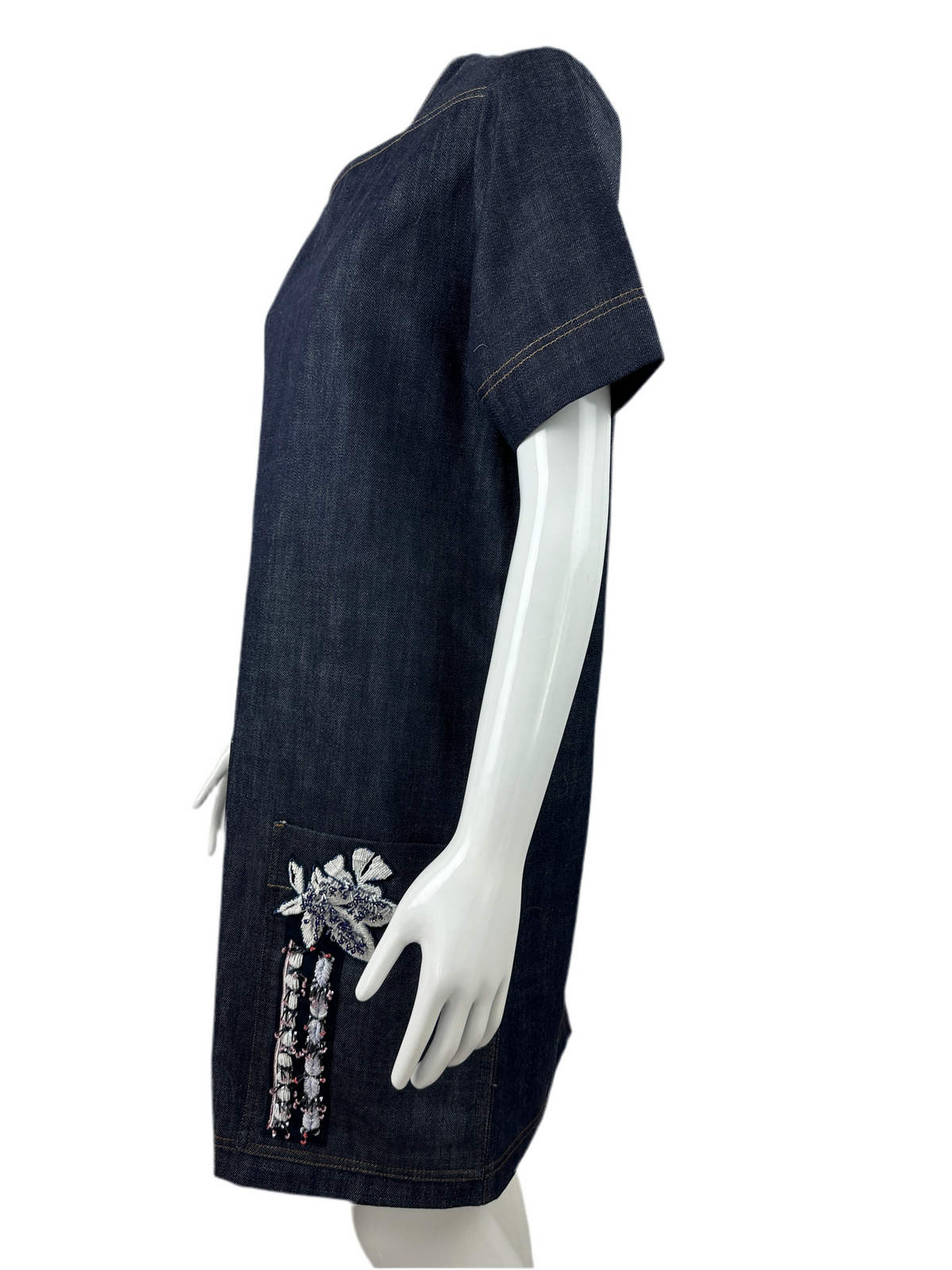 Dior blue Denim Floral Embellished Short Sleeve Dress - size 40