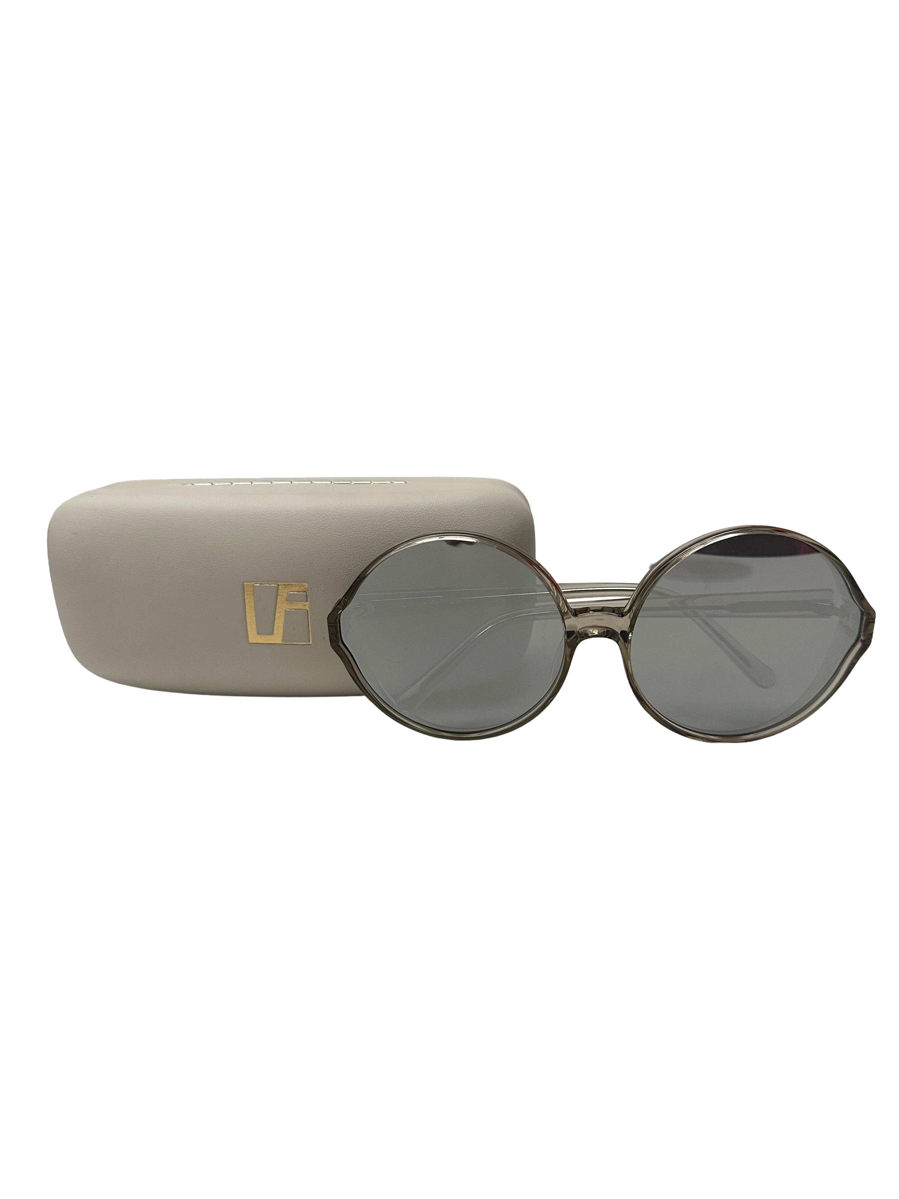 Linda Farrow round oversized sunglasses transaprent frame grey lens