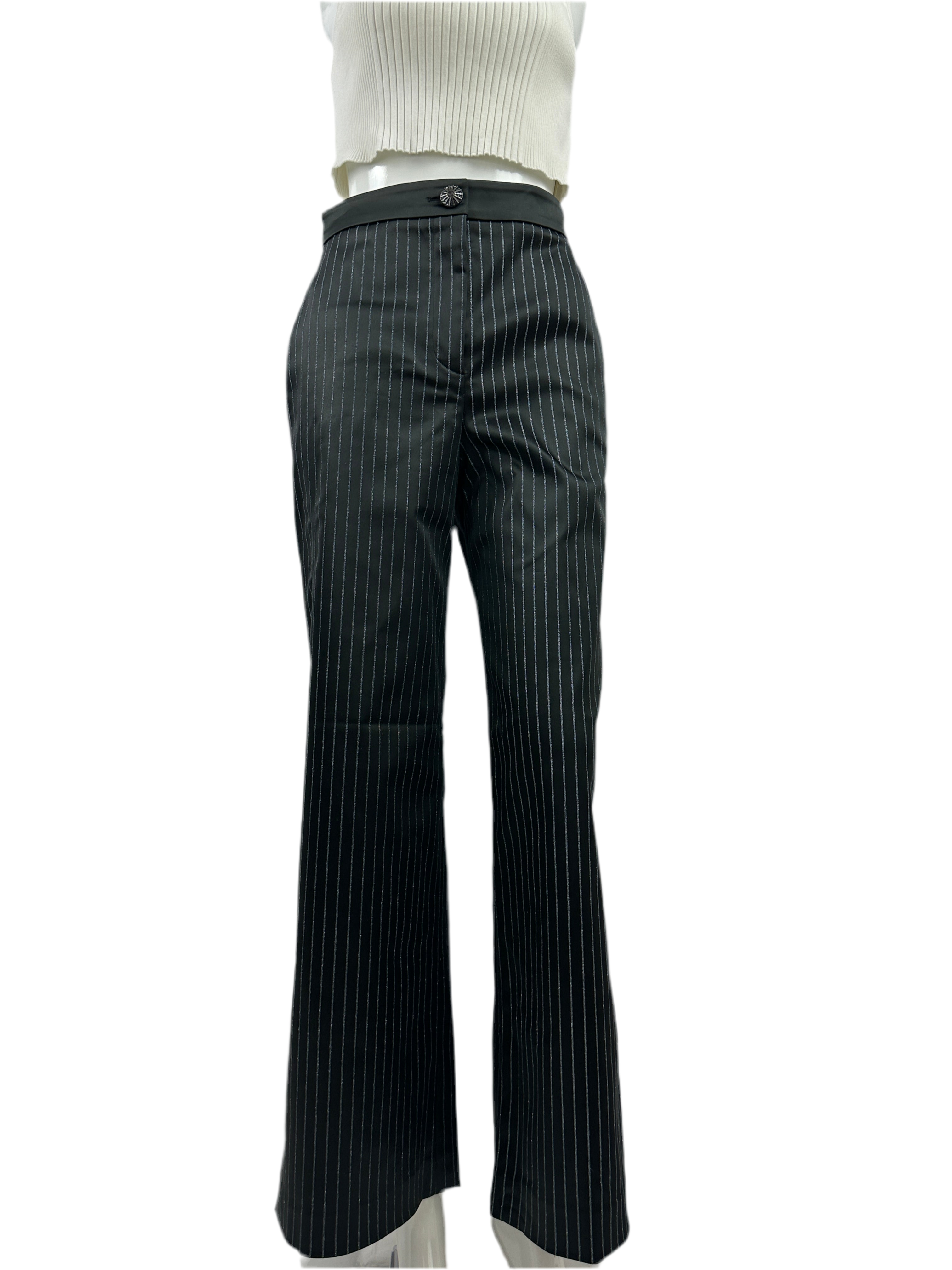Chanel black pants with silver pailette stripes - size 36