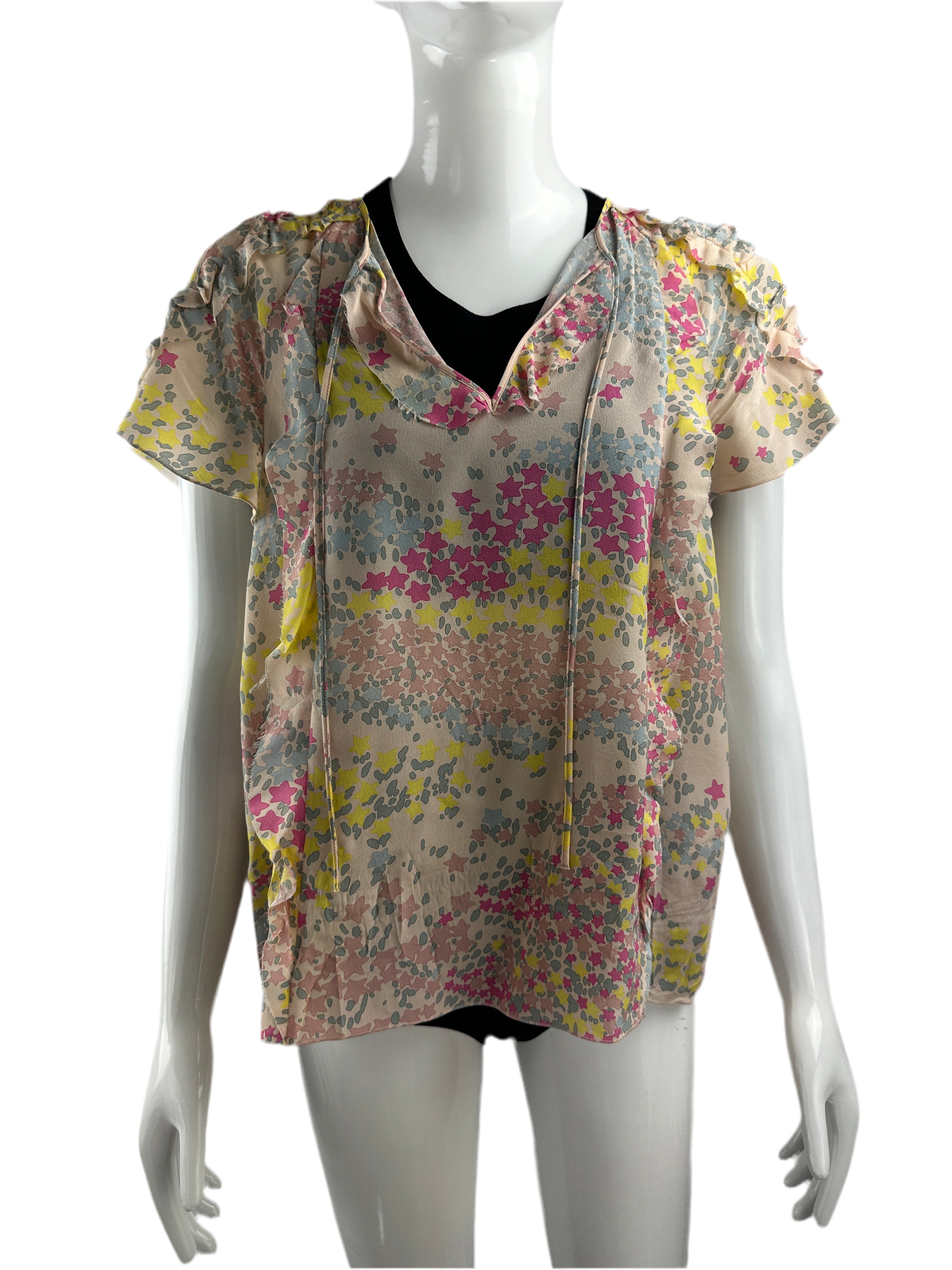Red Valentino star print top 100% silk - size 44 IT