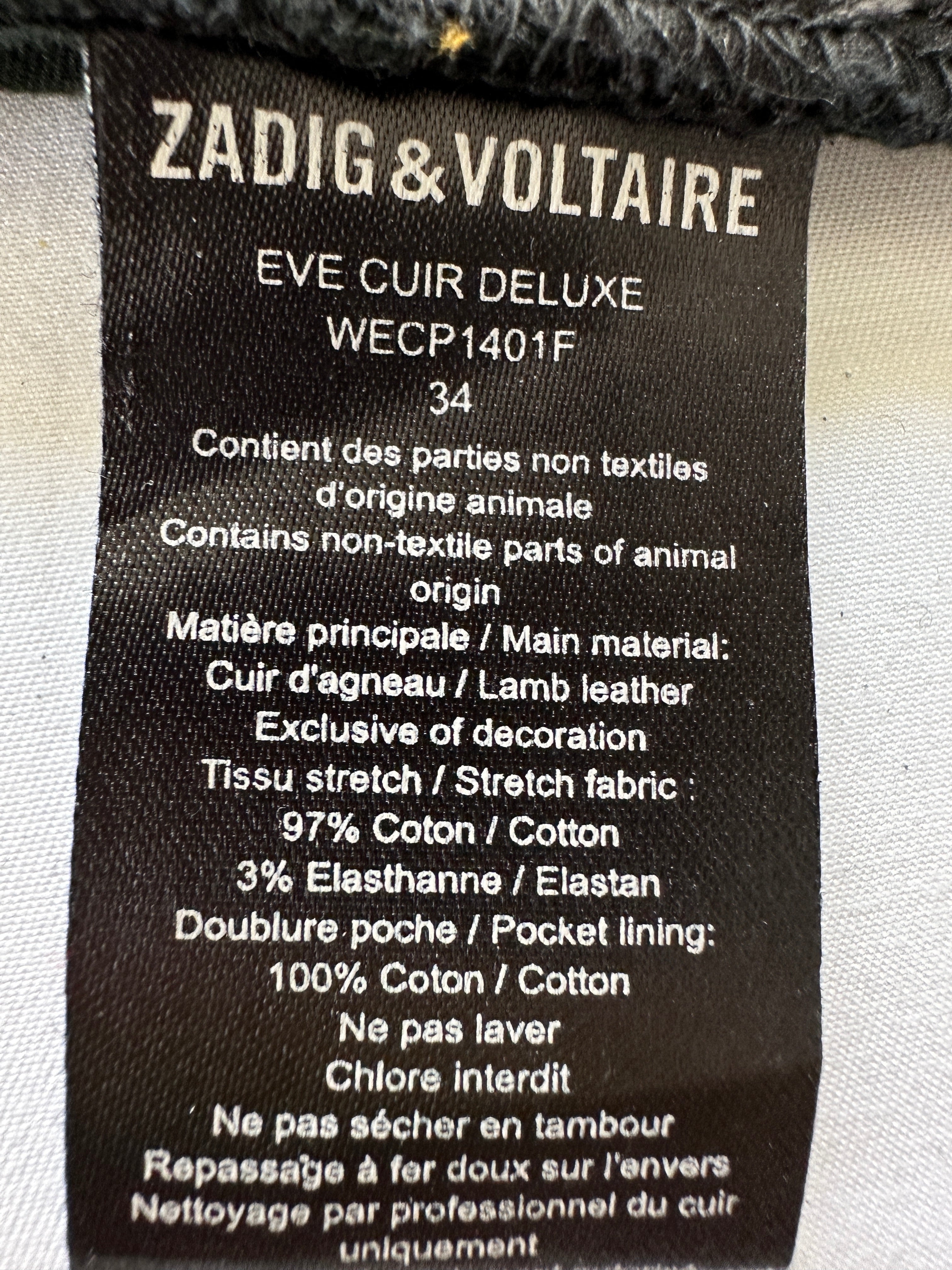Zadig&Voltaire eve black leather pants - size 34