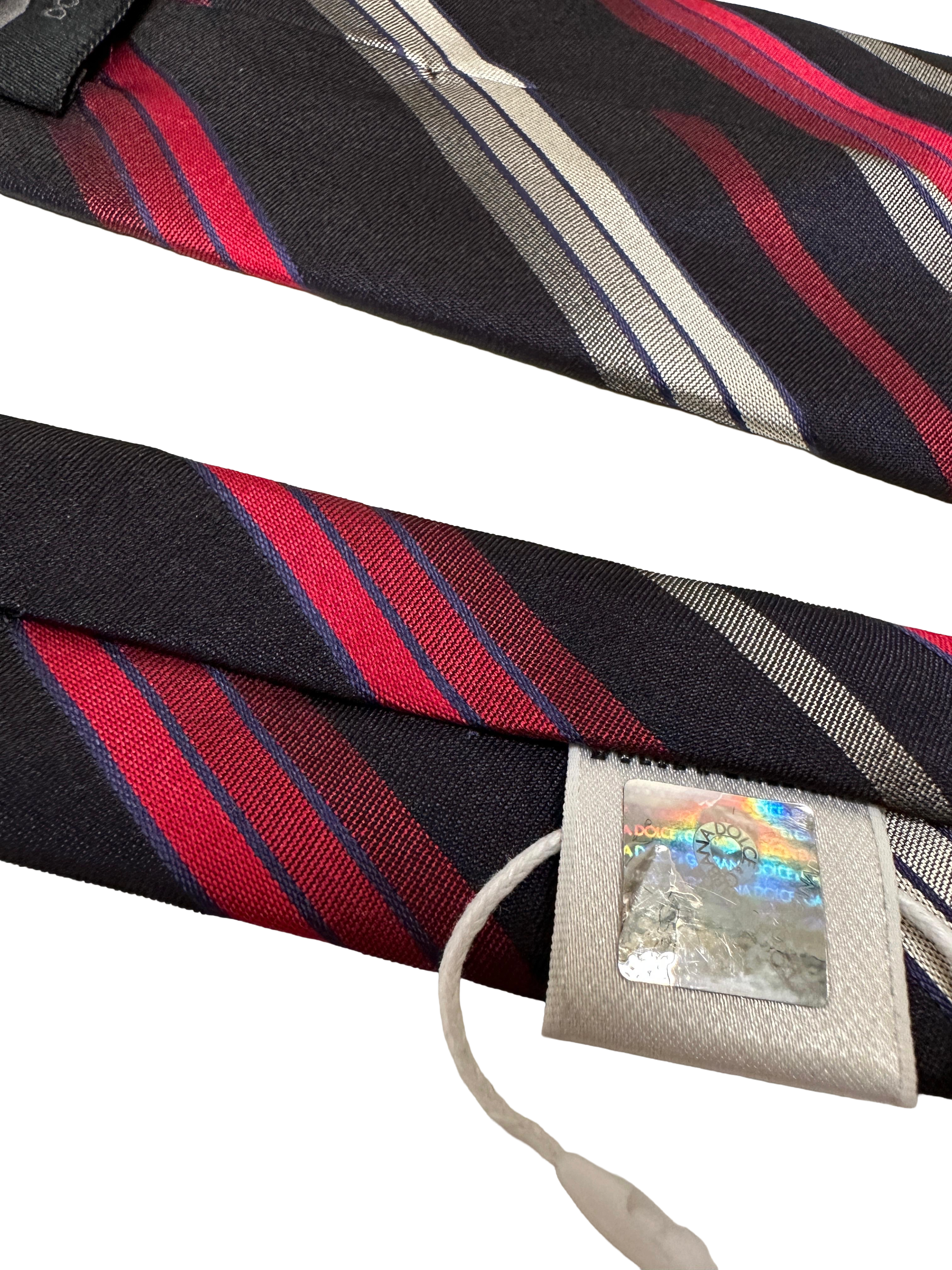 Dolce & Gabbana silk tie (navy with red & silver stripes)