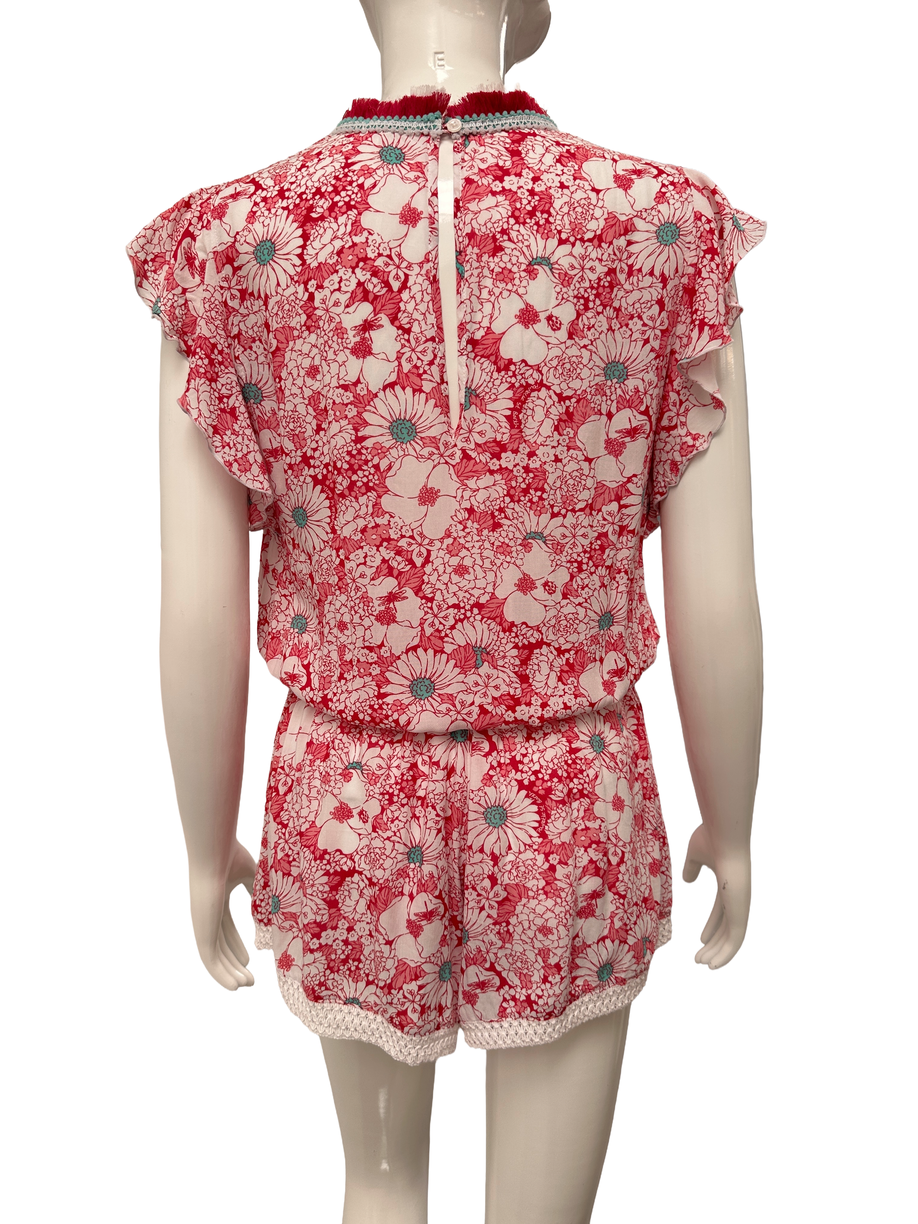 Poupette St Barth pink floral smocked playsuit - size 34