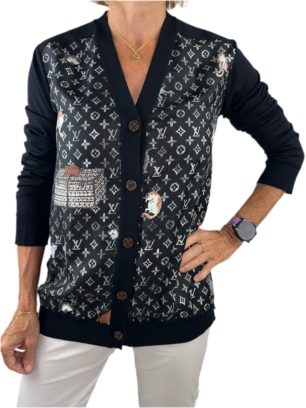 Louis Vuitton Catogram Grace Coddington Black silk monogram cardigan jumper - Size S