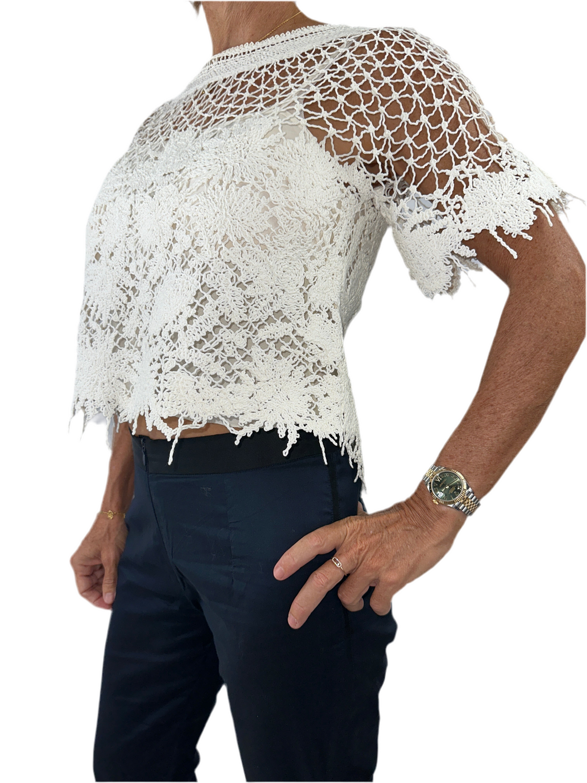 Dior white crochet top with lining - size 36