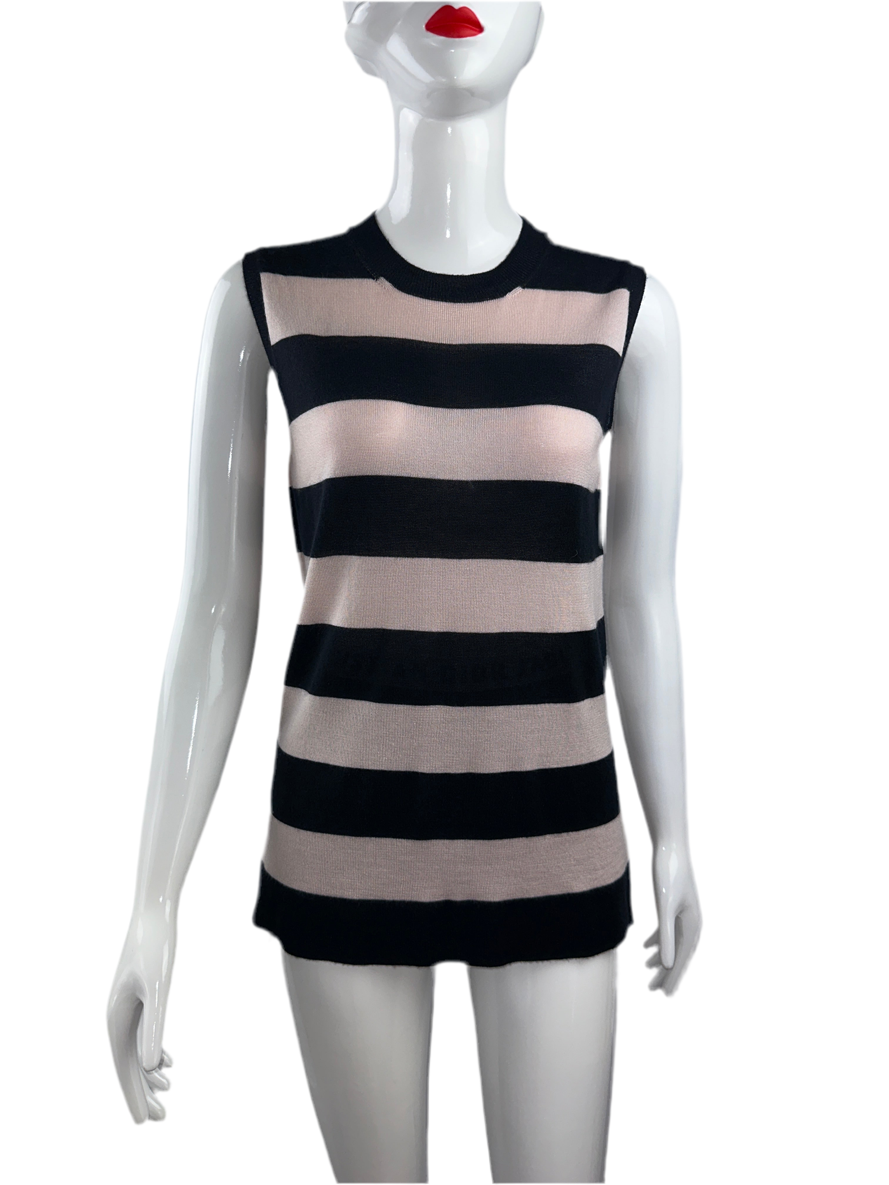 Dior pink and black striped sleeveless top - size 40