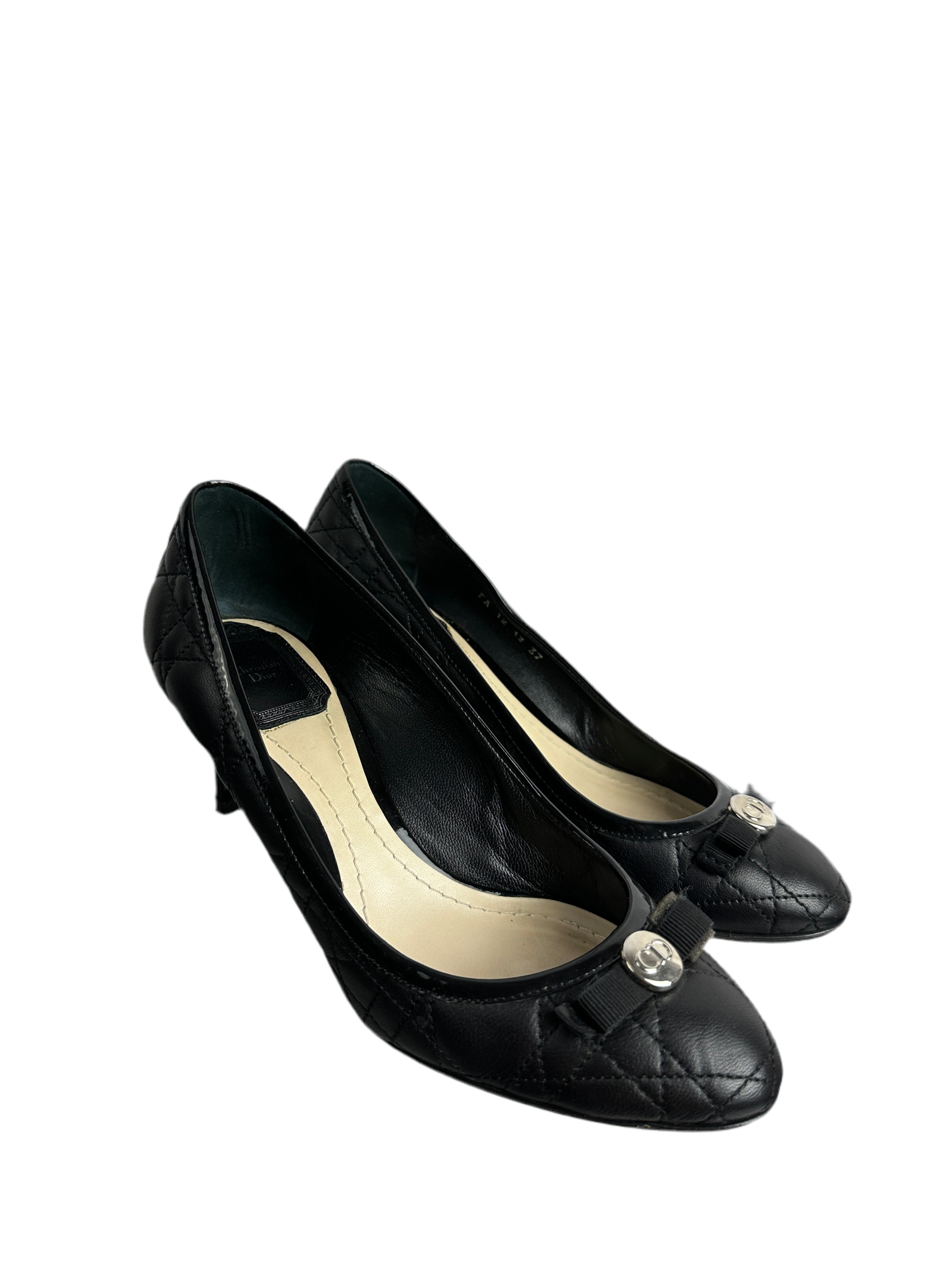 Dior black quanage leather bow pumps - size 37