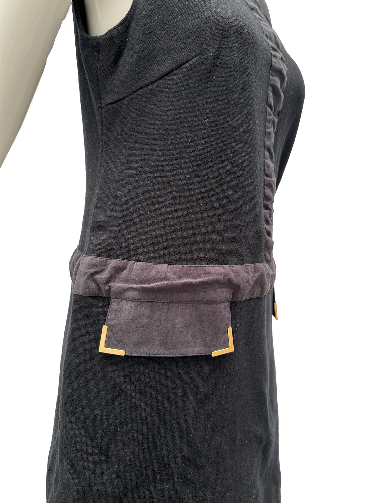 Luisa Spagnoli black dress with gold pocket detail - size 42
