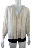 Oscar de la Renta beige silk blouse with vertical pleats - size 38