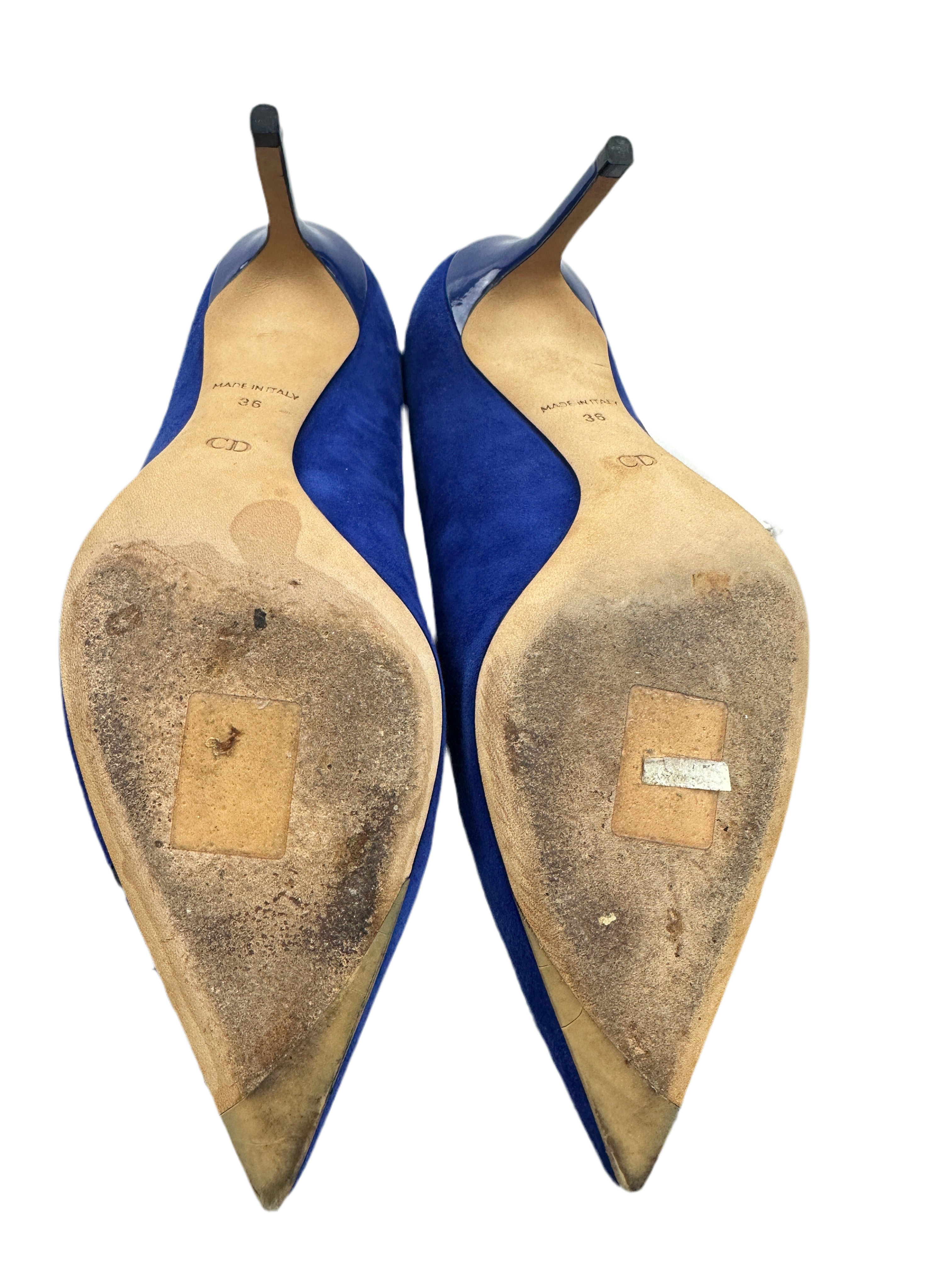 Dior cherie pointy pumps heel blue with "rose" pattern - size 36