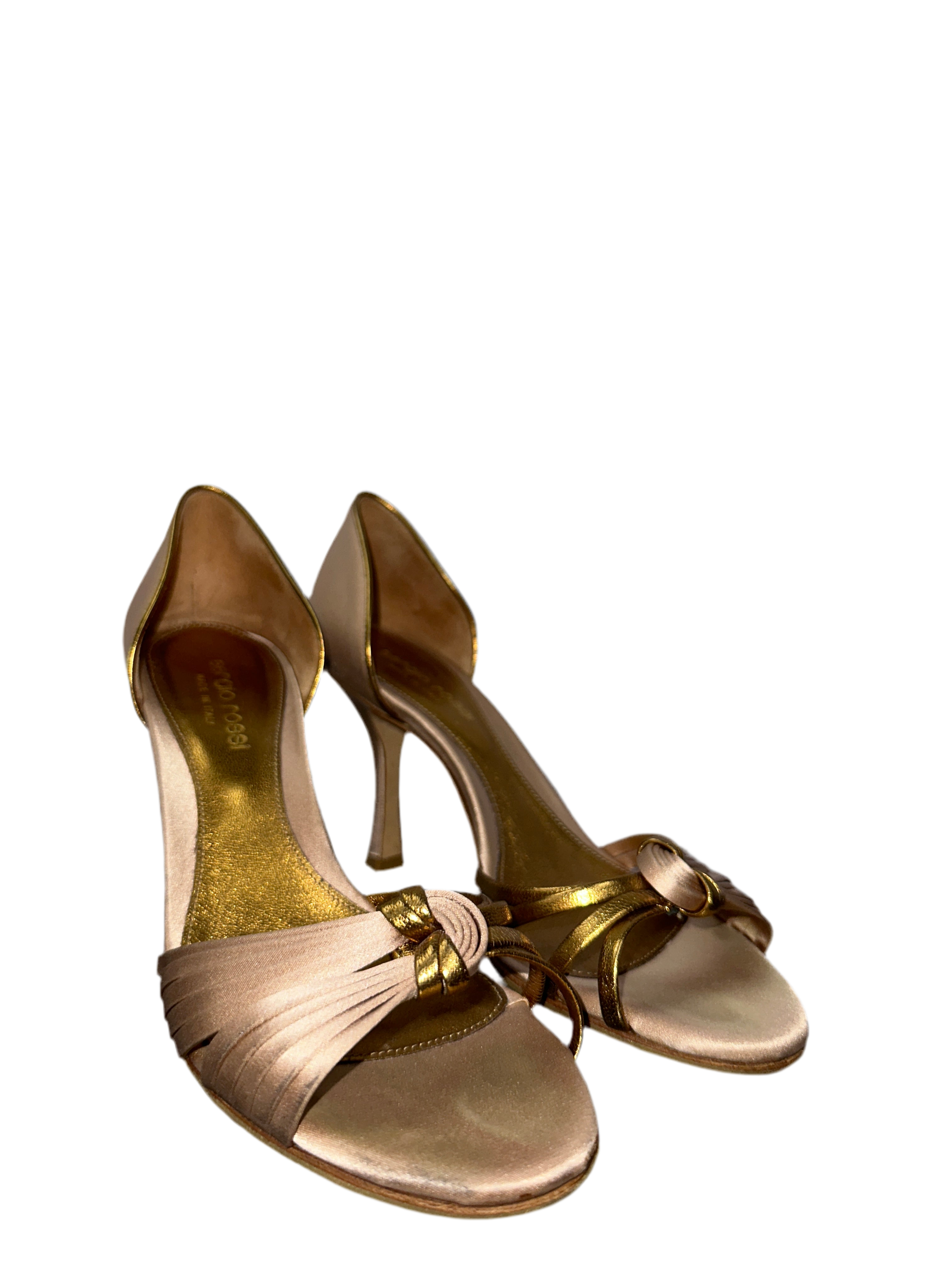 Sergio Rossi camel and gold open-toe heels - size 36