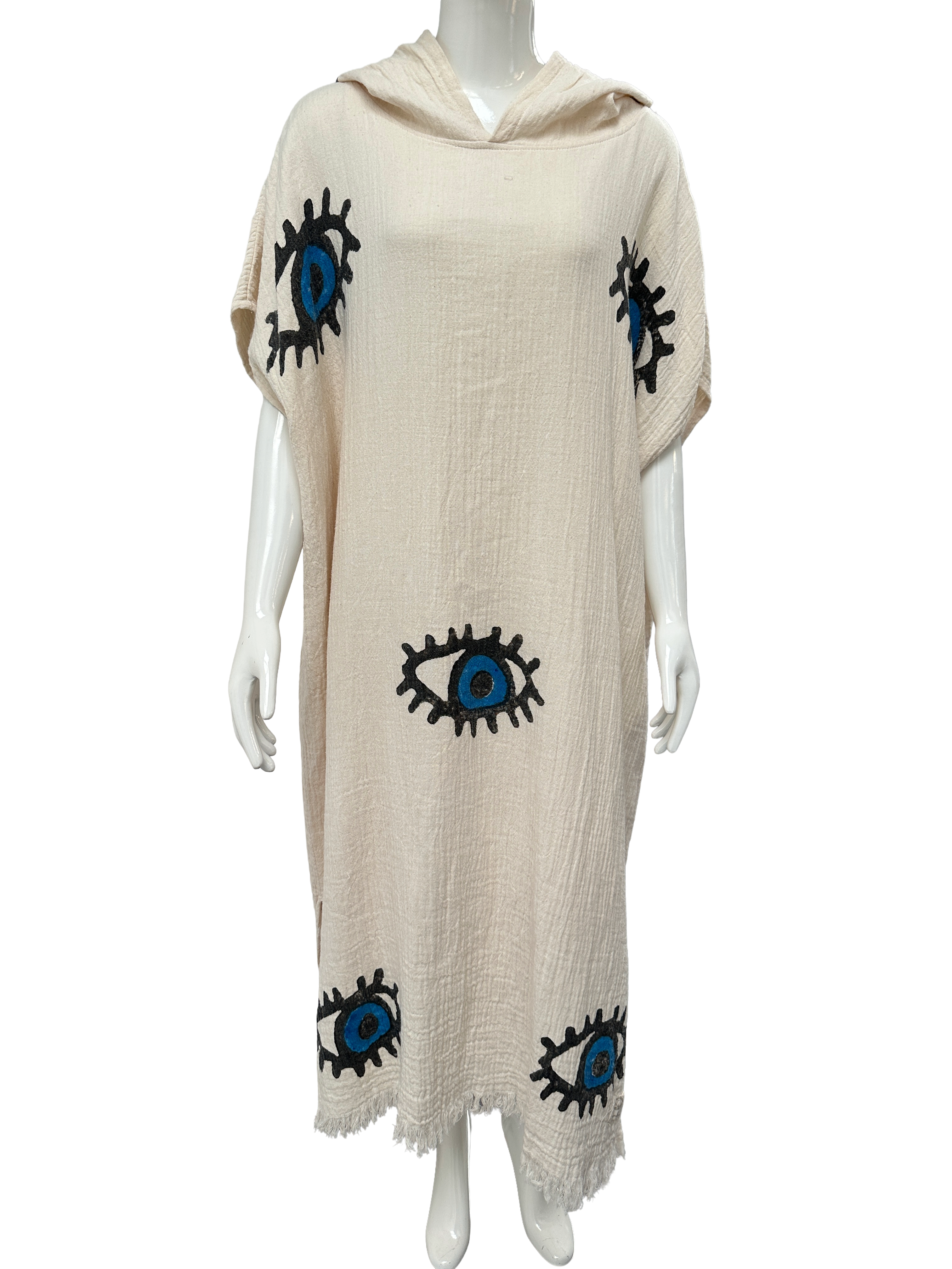 Pamuk me evil eye cotton hooded poncho - size TU