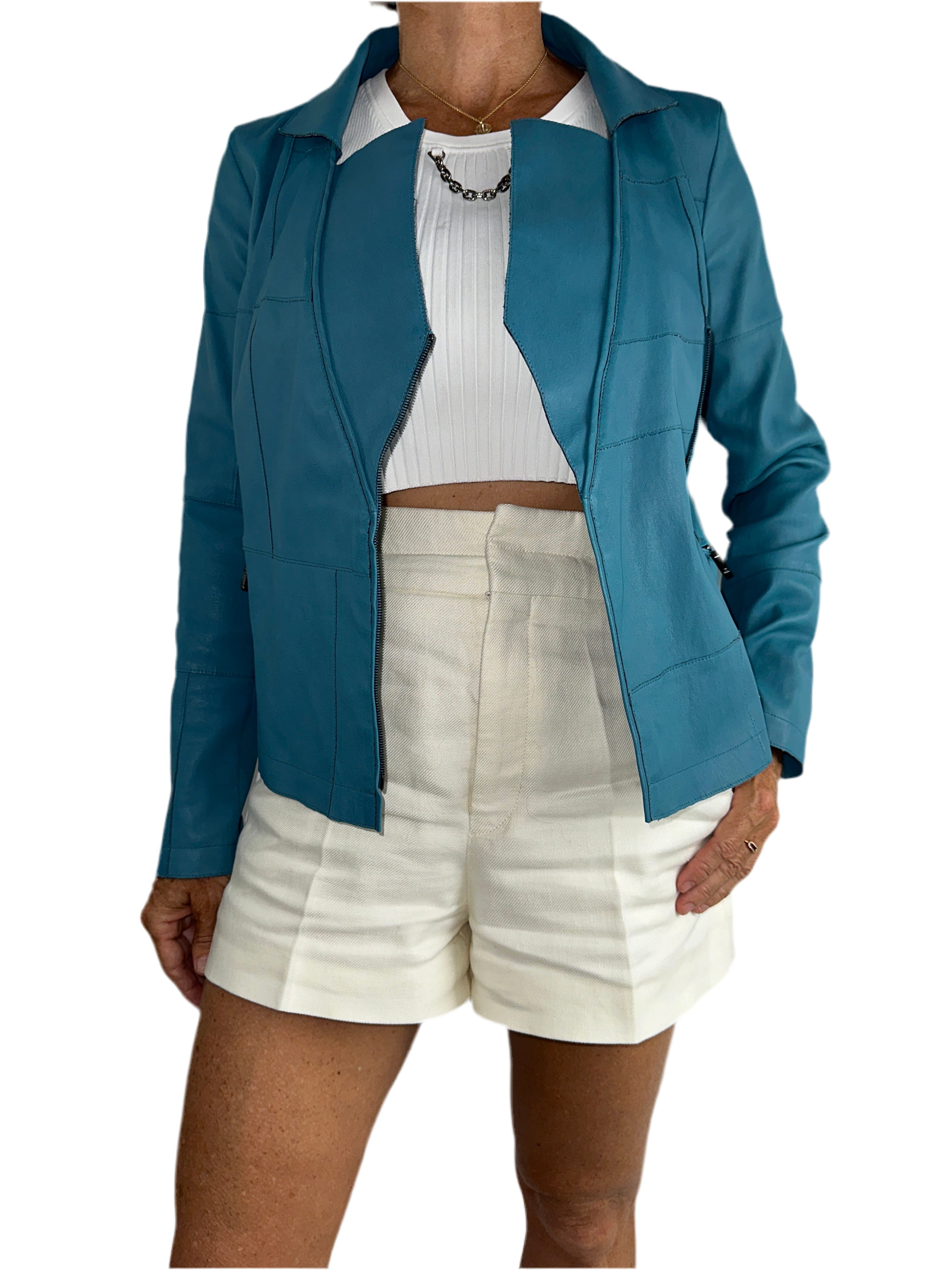 Chanel blue leather jacket - size 36